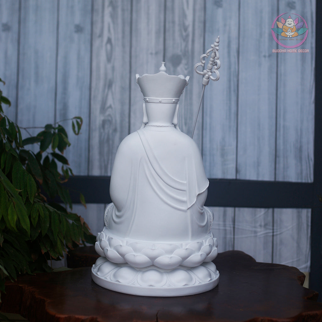 White Ksitigarbha Statue – 15.7" Resin Jizo Bodhisattva Figurine – Zen Home Altar, Meditation Room, Asian Spiritual Decor Gift