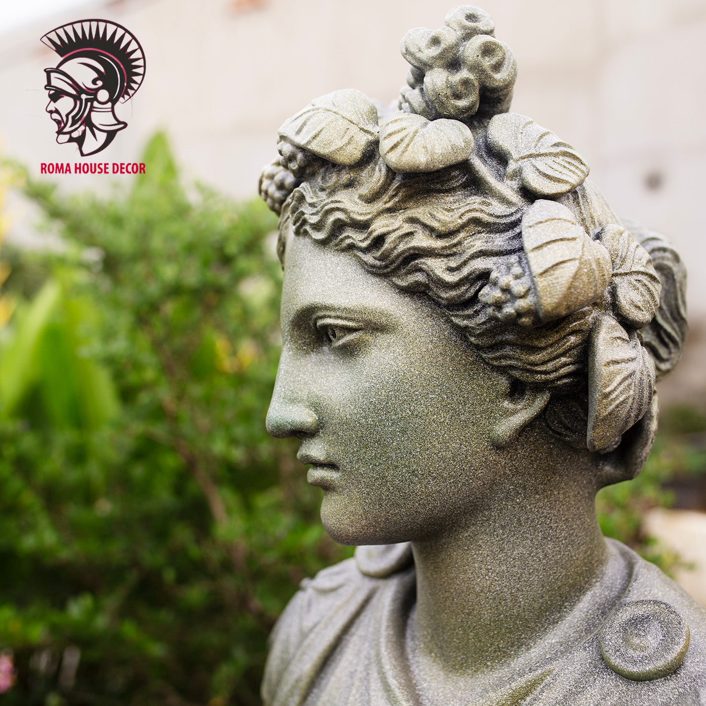 Greek Goddess Artemis Bust with Corinthian Column – Classic Roman Style Sculpture Set, Green Stone Finish (20.8" & 30.7")