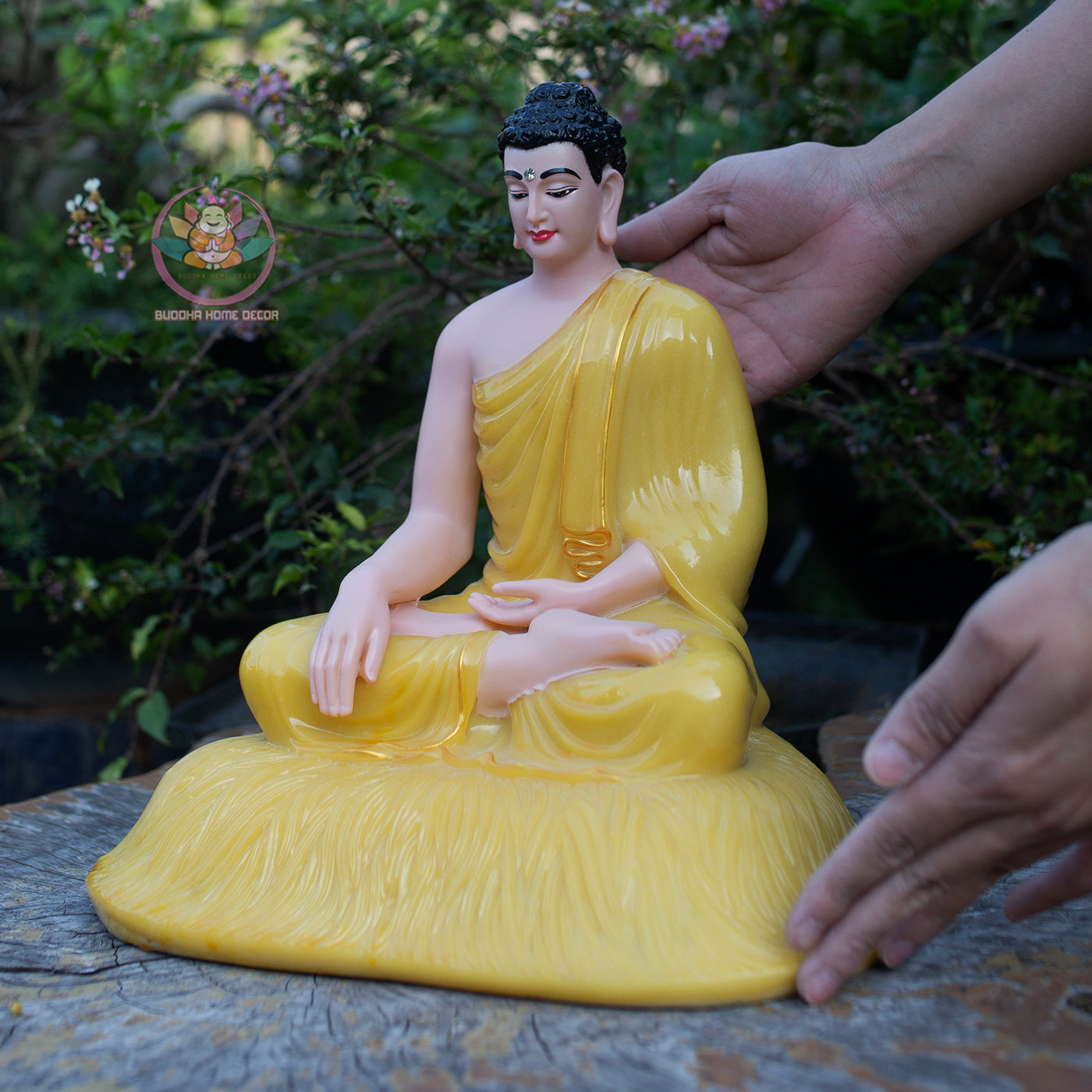 Shakyamuni Buddha Statue Yellow Stone Finish, Meditation Buddha Sculpture, Zen Buddhist Decor, Dhyana Mudra Buddha, Spiritual Home Altar Statue