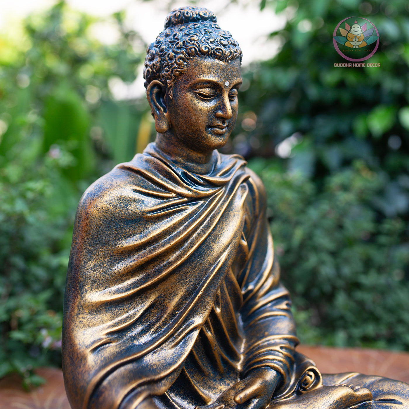 Bronze-Finish Buddha Statue – 14.6" Resin Shakyamuni Buddha Figurine – Zen Home Altar, Meditation Room, Asian Spiritual Decor Gift
