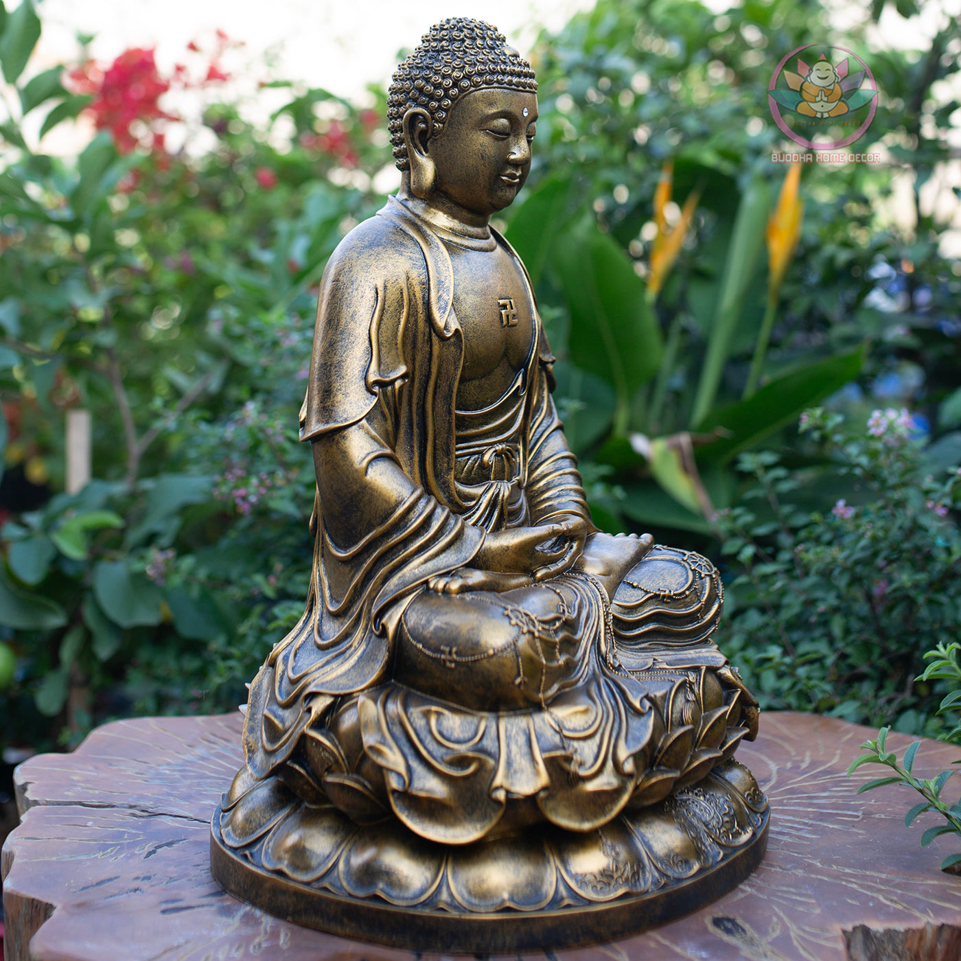 Amitabha Buddha Statue – Antique Bronze Resin Sculpture – Large Zen Meditation Decor, Buddhist Altar Ornament, Spiritual Gift