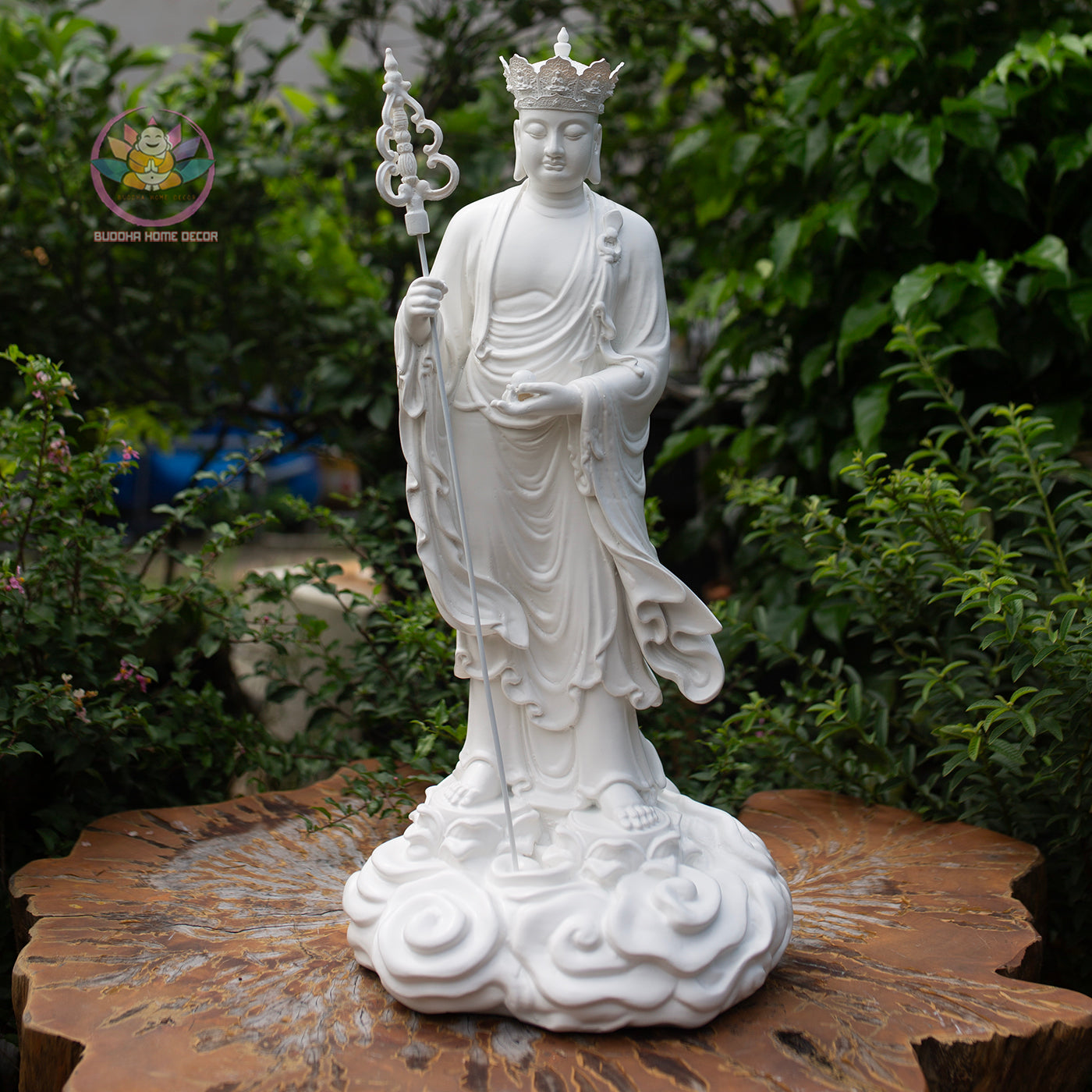 Kṣitigarbha Bodhisattva Statue 50 cm | White Finish Standing Jizo Buddha | Buddhist Altar and Home Decor