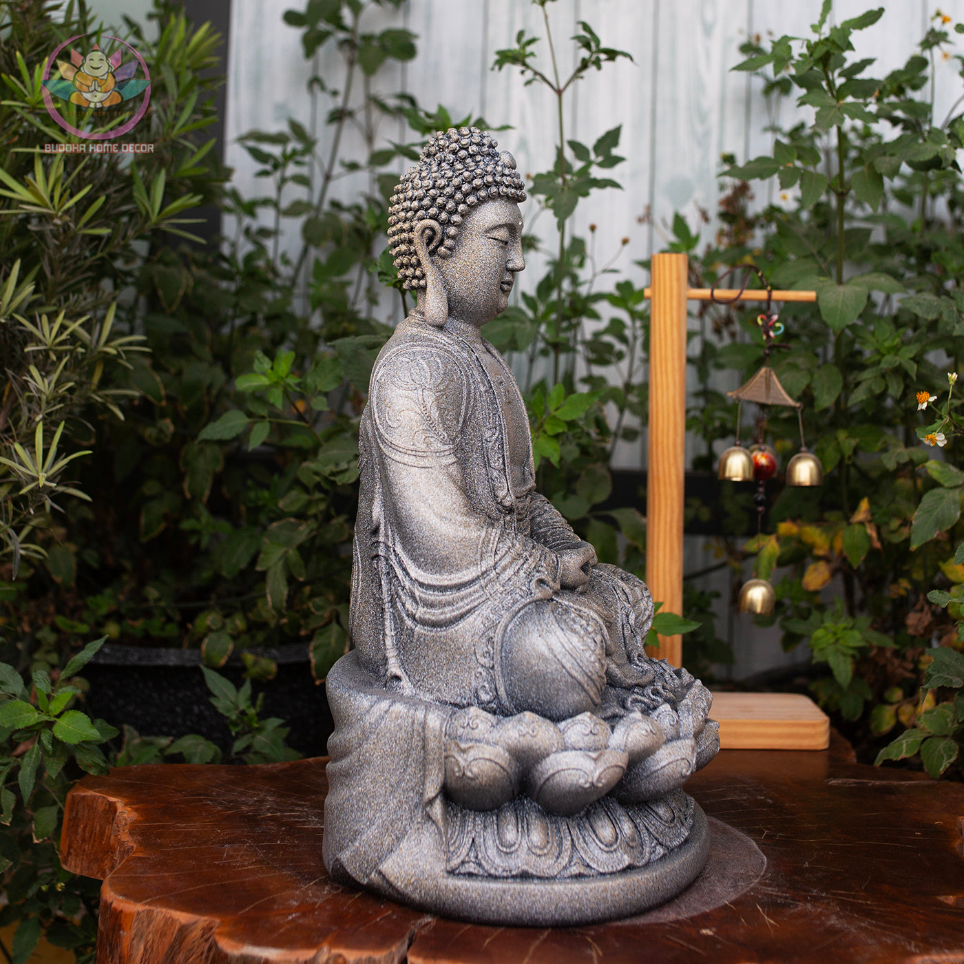 Amitabha Buddha Statue – Gray Stone Finish Resin Sculpture – Zen Meditation Decor, Buddhist Altar Ornament, Spiritual Gift