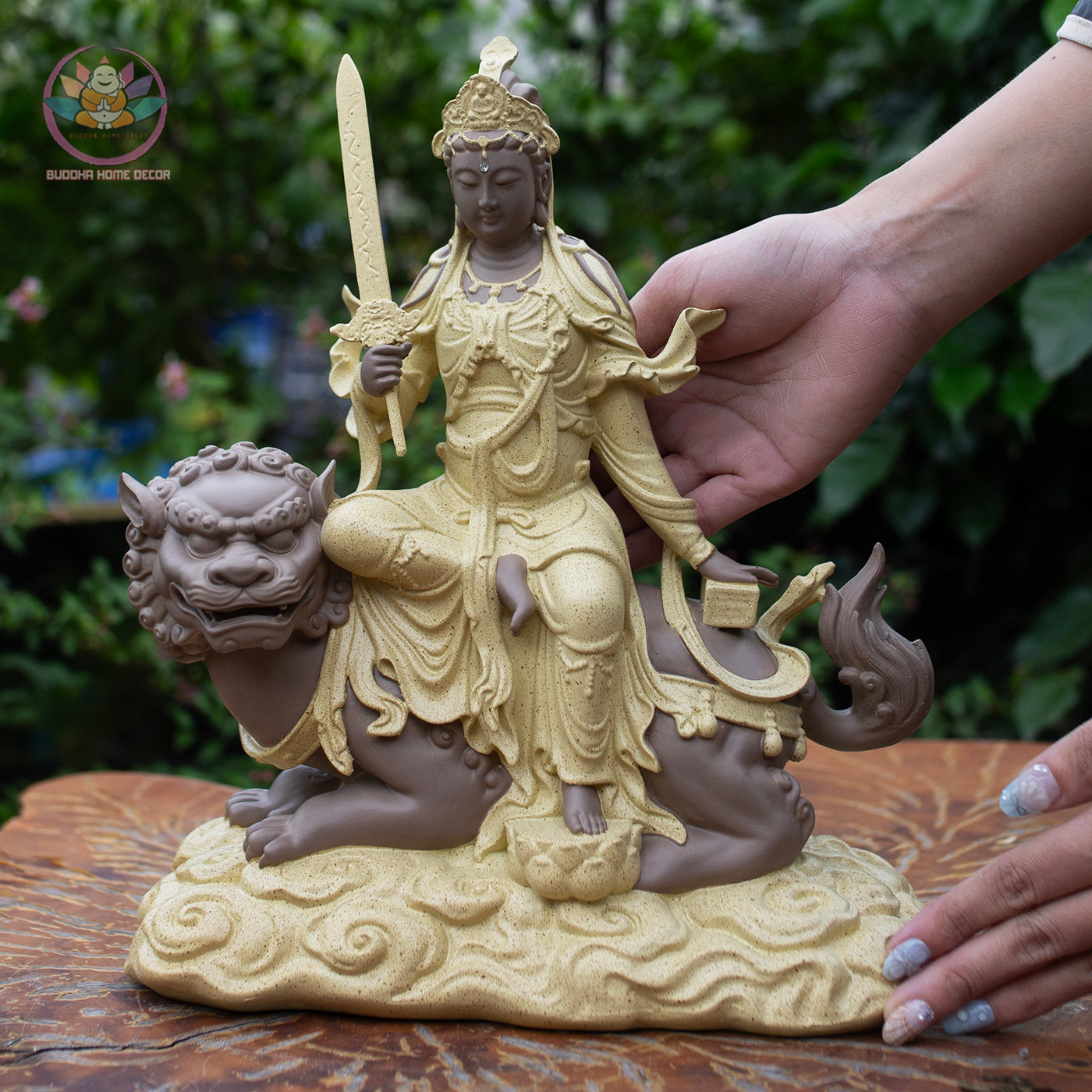 Manjushri Bodhisattva Riding Lion and Samantabhadra Riding Elephant Statue Set – Resin Buddhist Sculptures, Zen Home Altar Spiritual Decor