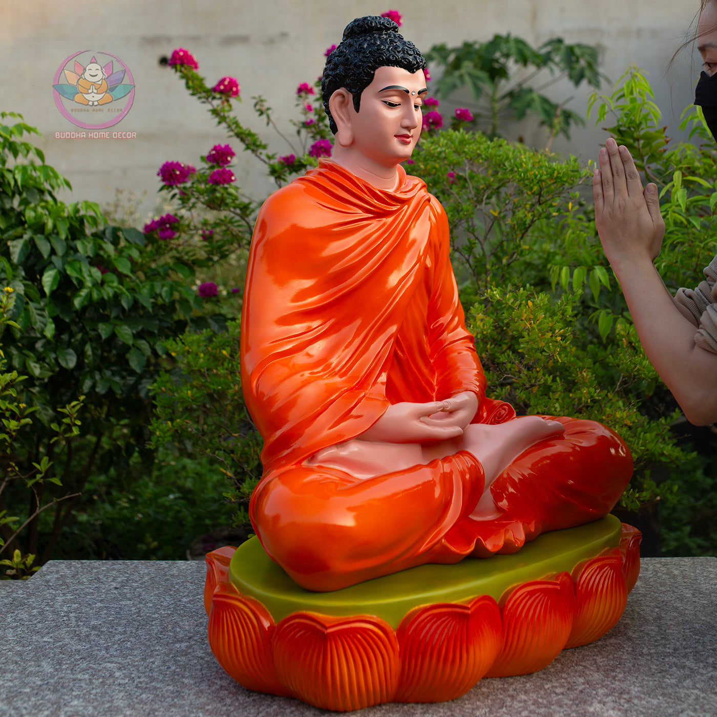 Shakyamuni Buddha Meditation Statue Orange Robe, Large Buddha Sculpture, Zen Decor, Buddhist Altar Statue, Spiritual Home Decor Gift