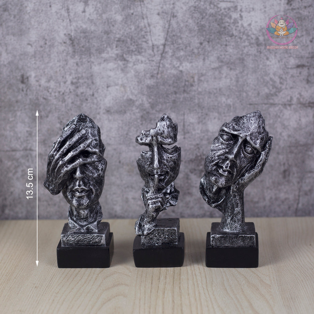 3 Wise Faces Sculpture Set – Hear No Evil, Speak No Evil, See No Evil – Modern Abstract Resin Statue Home Office Shelf Decor