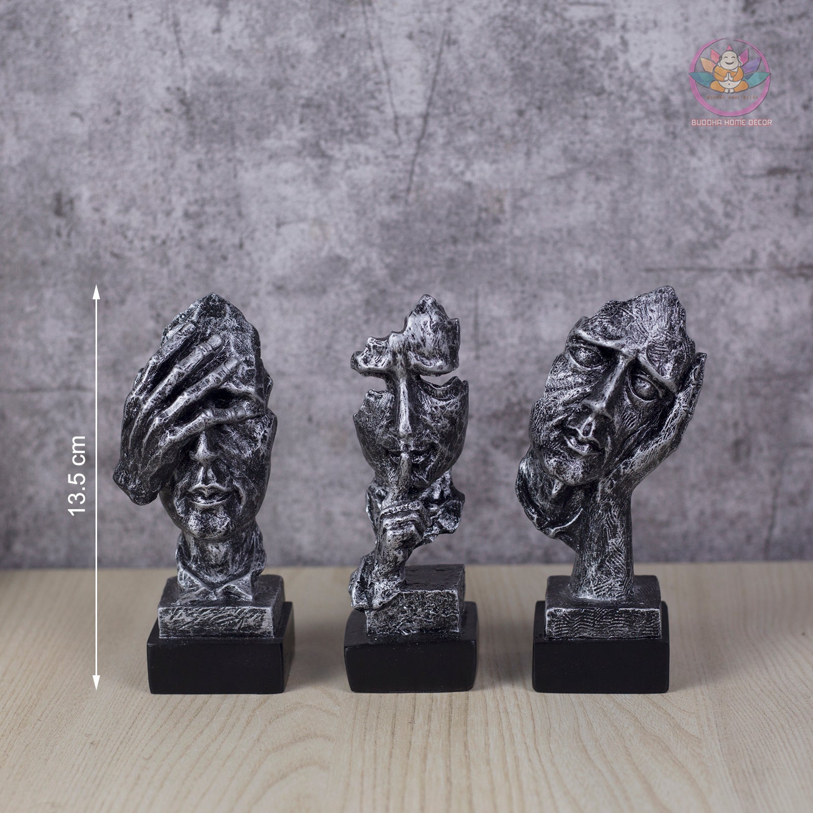 Three Wise Faces Sculpture Set – Hear No Evil, Speak No Evil, See No Evil – Modern Abstract Resin Statue Home Office Shelf Decor