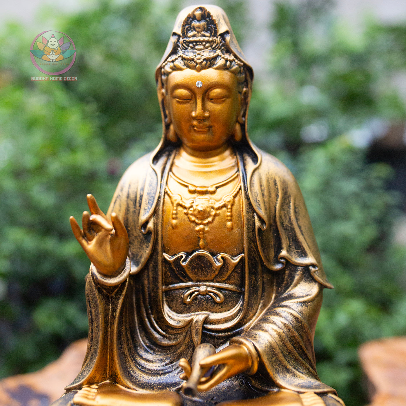 Amitabha Buddha & Bodhisattvas Statue Set – 11.8" Golden Finish Resin Figures (Guanyin, Amitabha, Mahasthamaprapta)