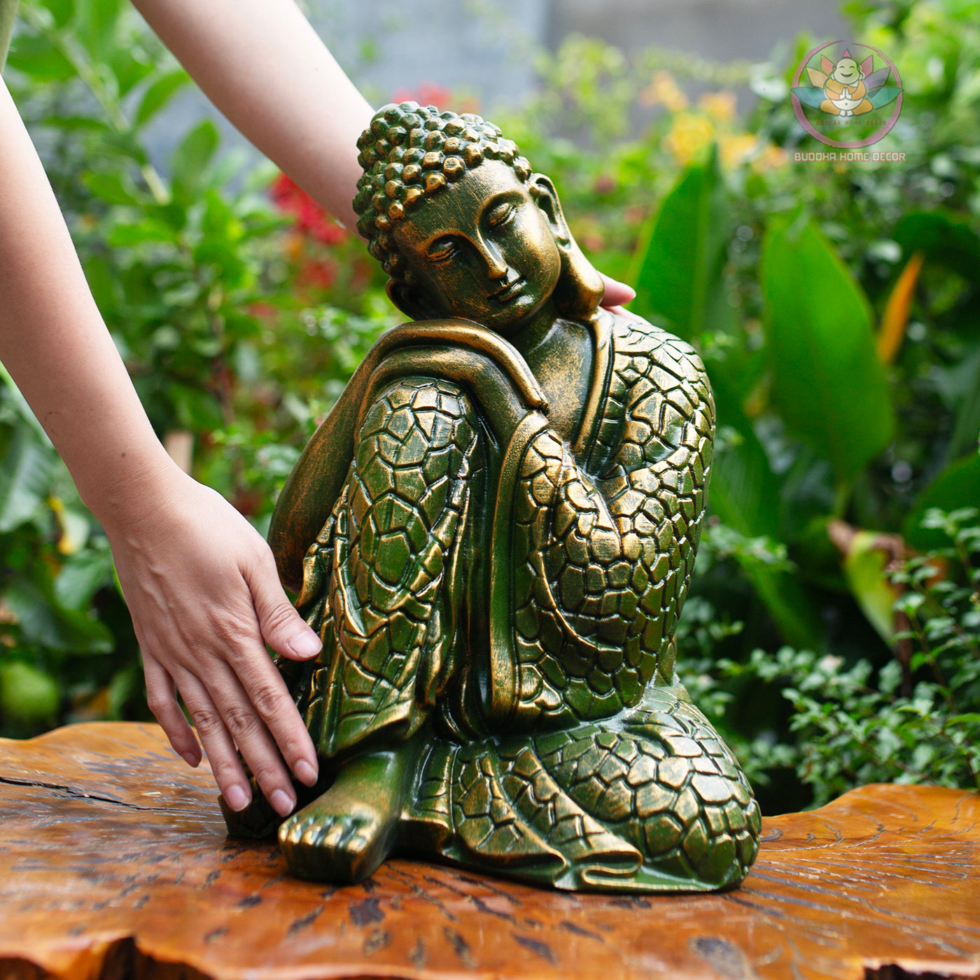 Resting Buddha Statue – Silver Finish Resin Sculpture – Zen Meditation Decor, Mindfulness Gift, Buddhist Home Altar Ornament - 13.4 inches
