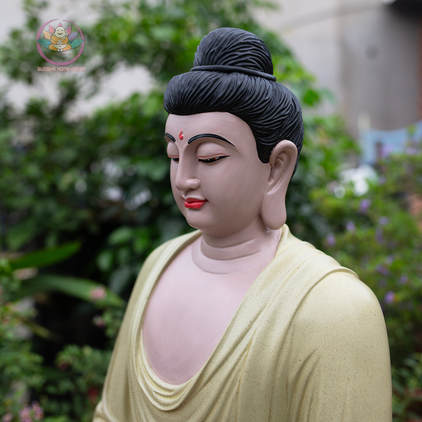 Ivory Yellow Buddha Statue – 21.7" (55cm) Shakyamuni in Meditation | Matte Resin Finish | Handcrafted Vietnamese Buddhist Sculpture