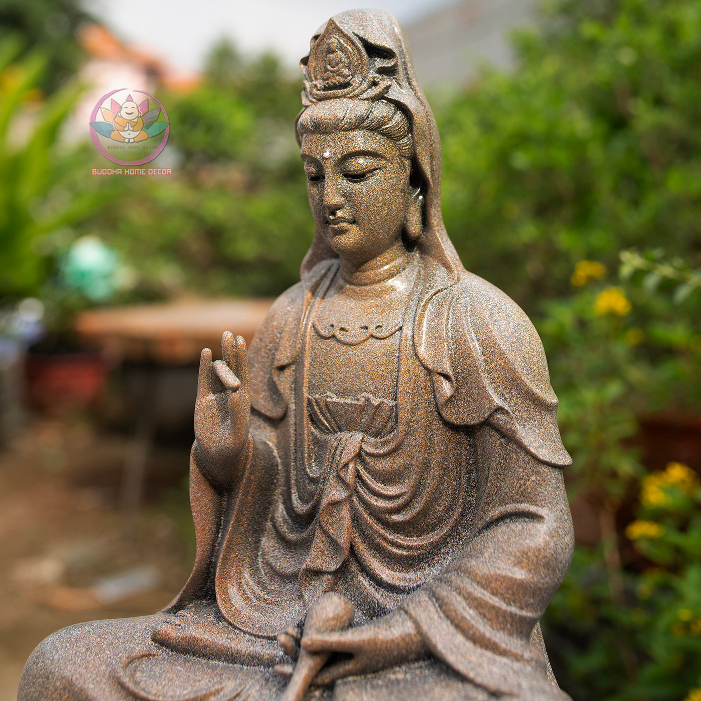 Guanyin Bodhisattva Statue 17.7" – Kwan Yin Seated on Lotus Pedestal, Goddess of Mercy Sculpture