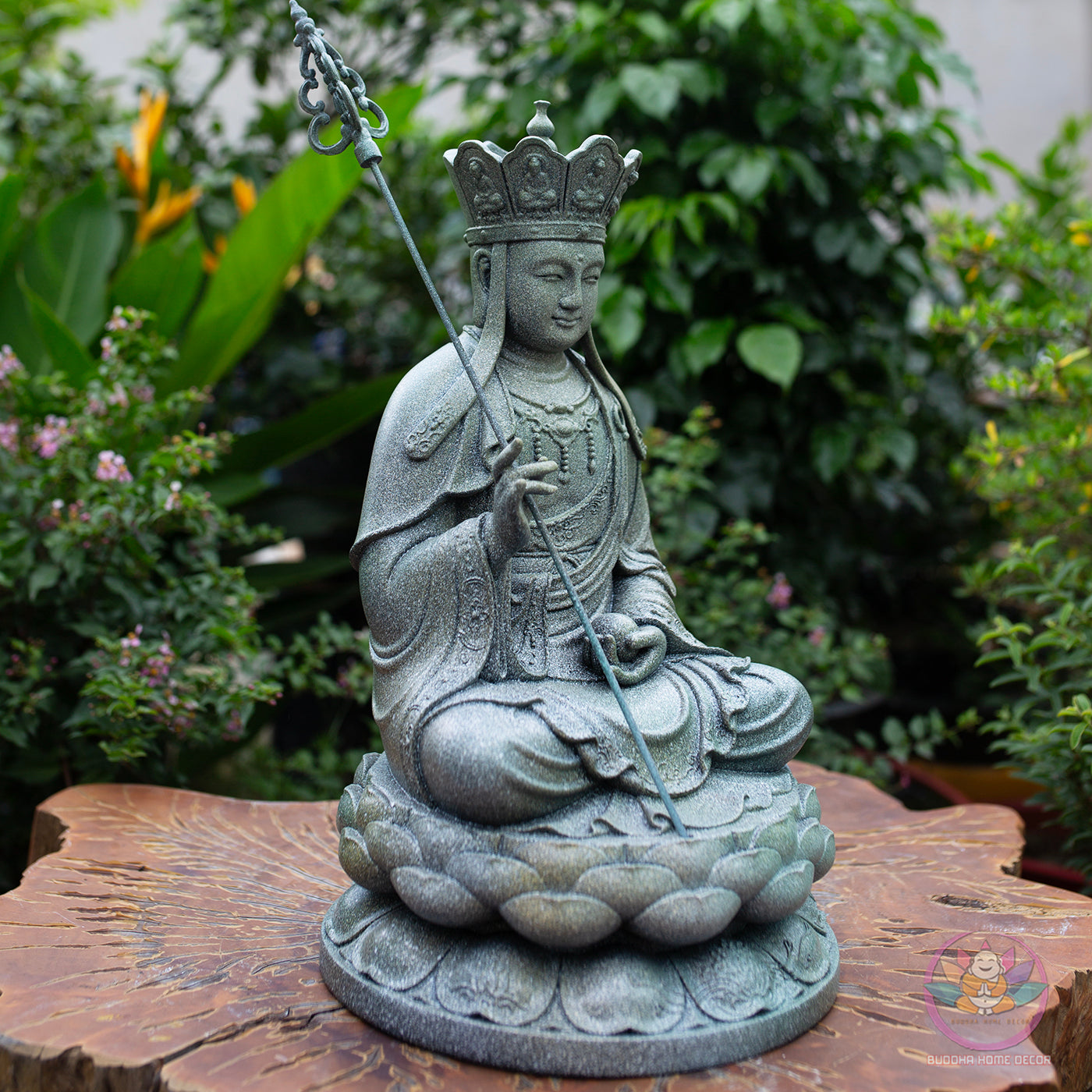 Ksitigarbha Bodhisattva Statue 15.7" – Resin Jizo Buddha Sculpture, Buddhist Altar Decor, Zen Meditation Figurine, Spiritual Gift