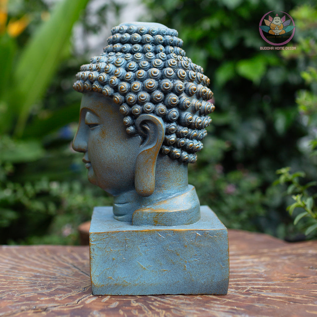 Blue Buddha Head Statue Resin Sculpture – Zen Home Decor, Meditation Altar Figurine, Yoga Studio Accent, Spiritual Gift