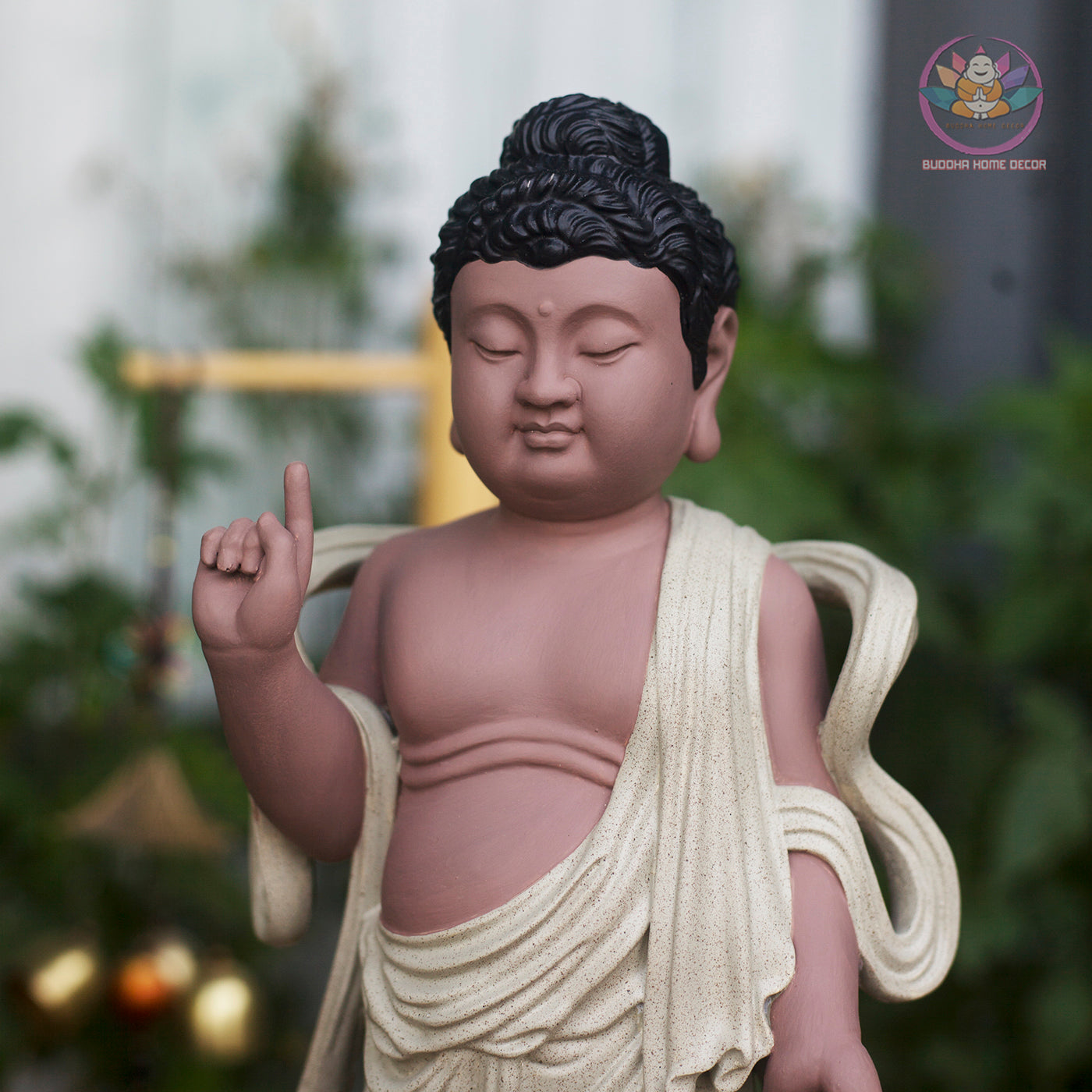Baby Buddha Birth Statue – 15.7" Standing on Lotus | Resin Shakyamuni Nativity Sculpture | Vietnamese Buddhist Art