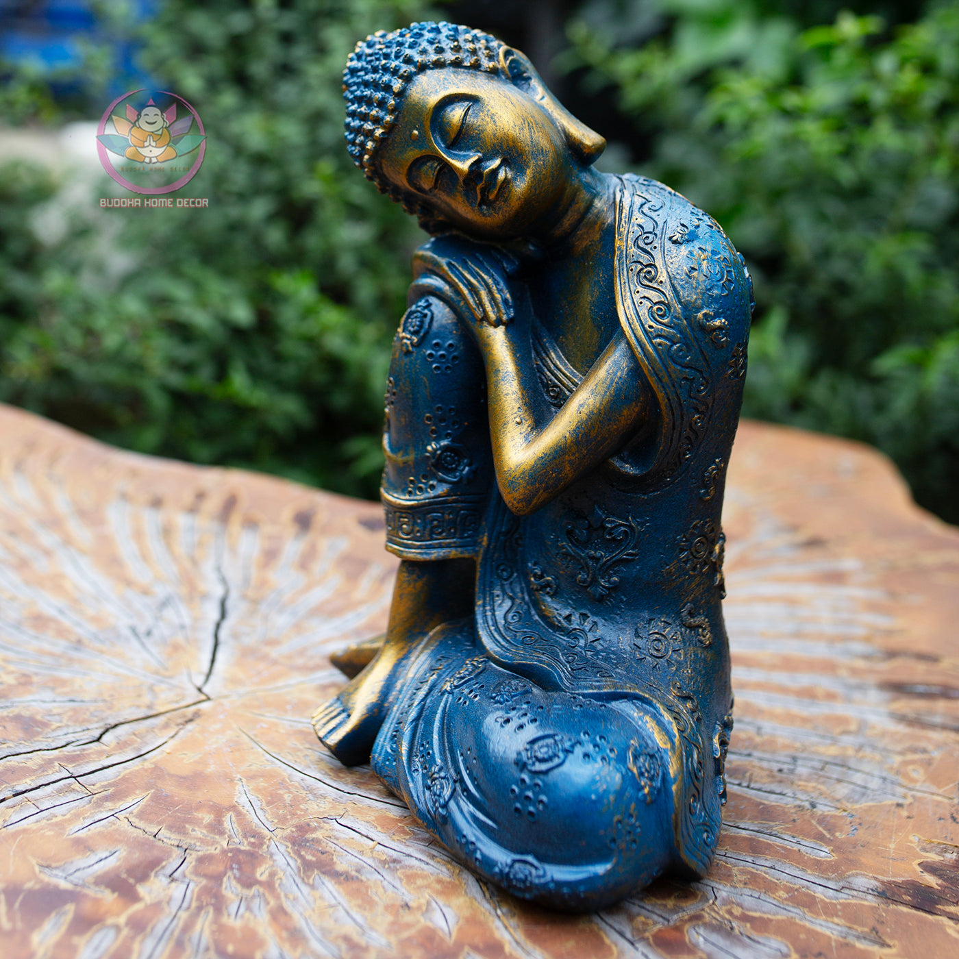 Resting Buddha Statue 9" – Golden Antique Finish Peaceful Sleeping Buddha Figurine
