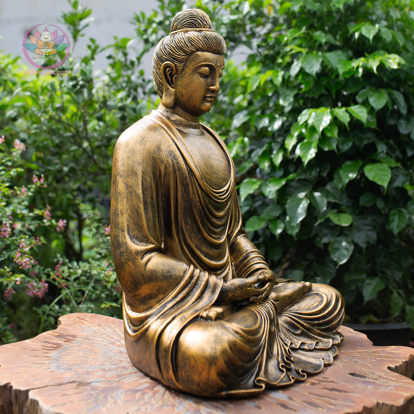 Antique Bronze Finish Buddha Statue – Large Seated Shakyamuni Meditation Sculpture for Home & Garden