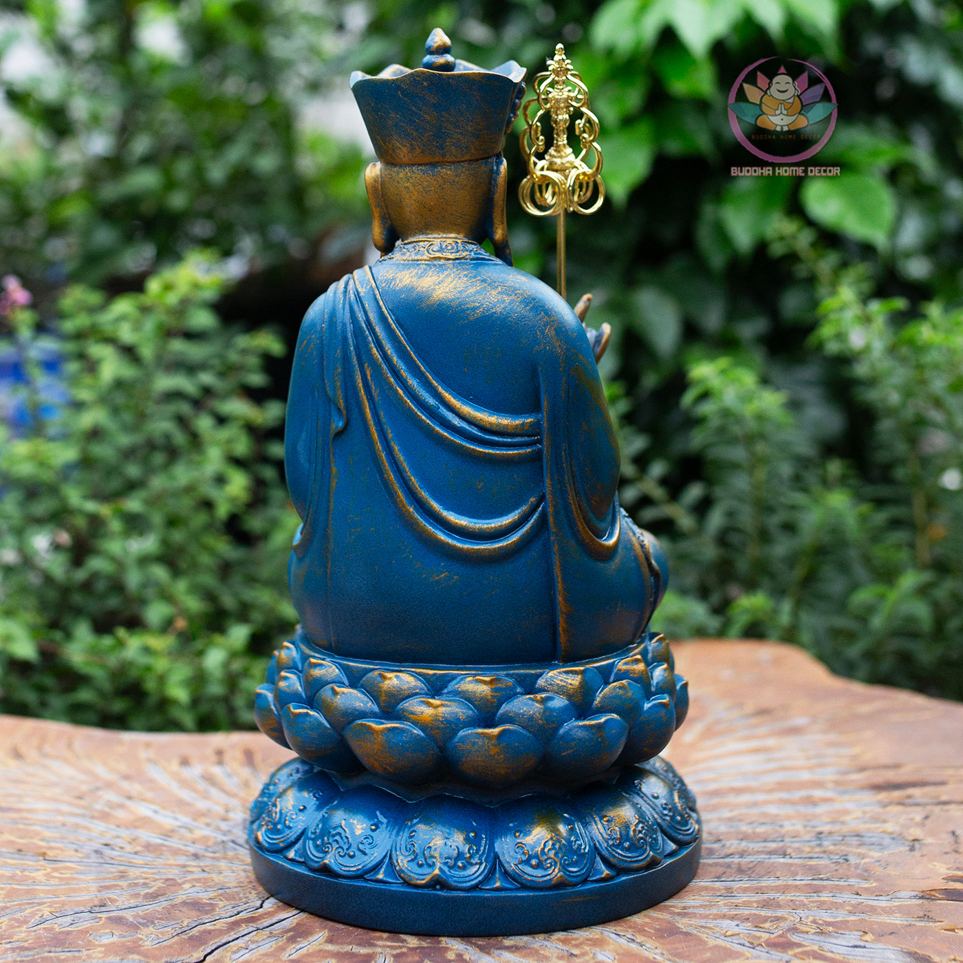 Ksitigarbha Bodhisattva Statue 11.8" – Blue Gold Finish Jizo on Lotus Pedestal