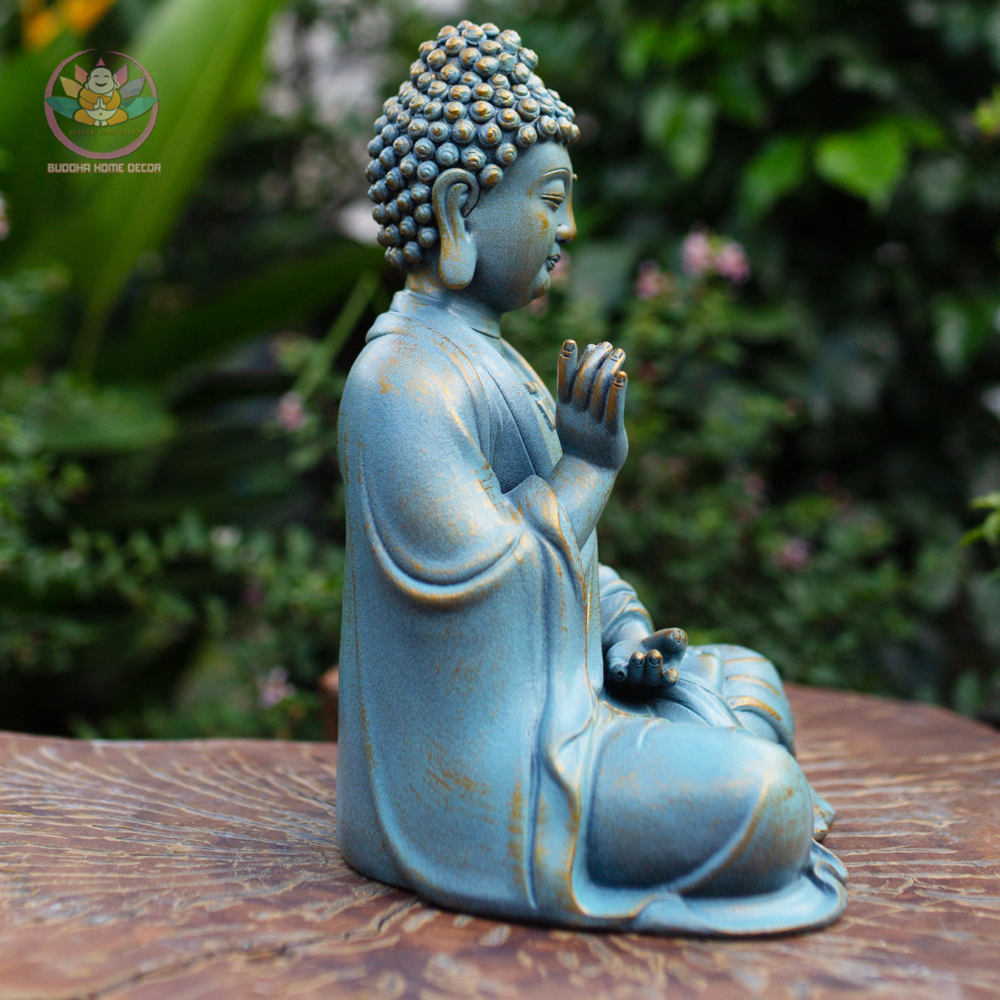 Handmade Blue Amitabha Buddha Statue – Meditation Decor, Zen Garden Sculpture, Spiritual Home Altar, Resin Figurine - 11.8" (30cm)