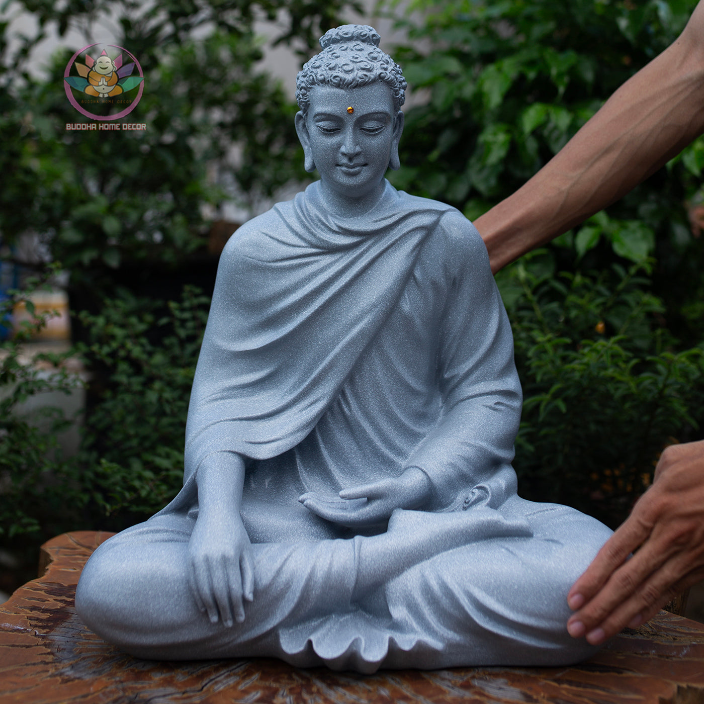 Large Buddha Statue 19.7" – Shakyamuni Meditation Sculpture in Light Stone Finish