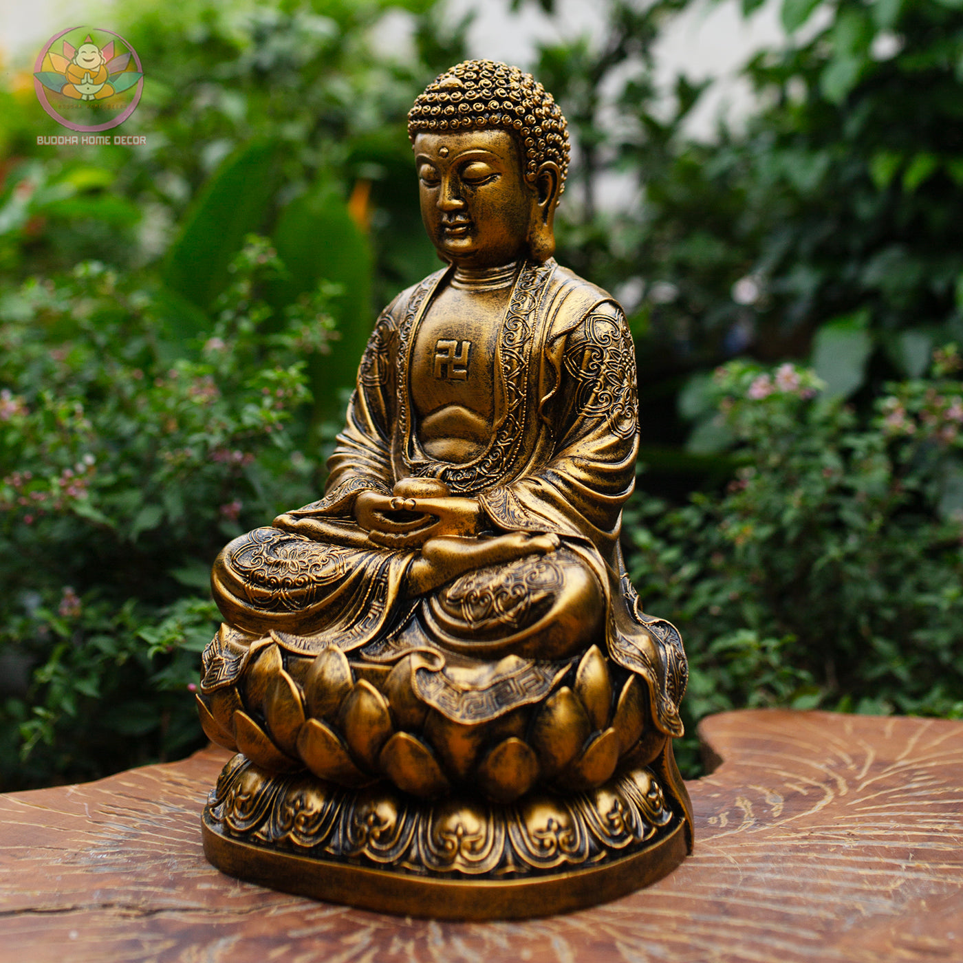 Amitabha Buddha Statue – Antique Bronze Resin Sculpture – Zen Meditation Decor, Buddhist Altar Ornament, Spiritual Gift