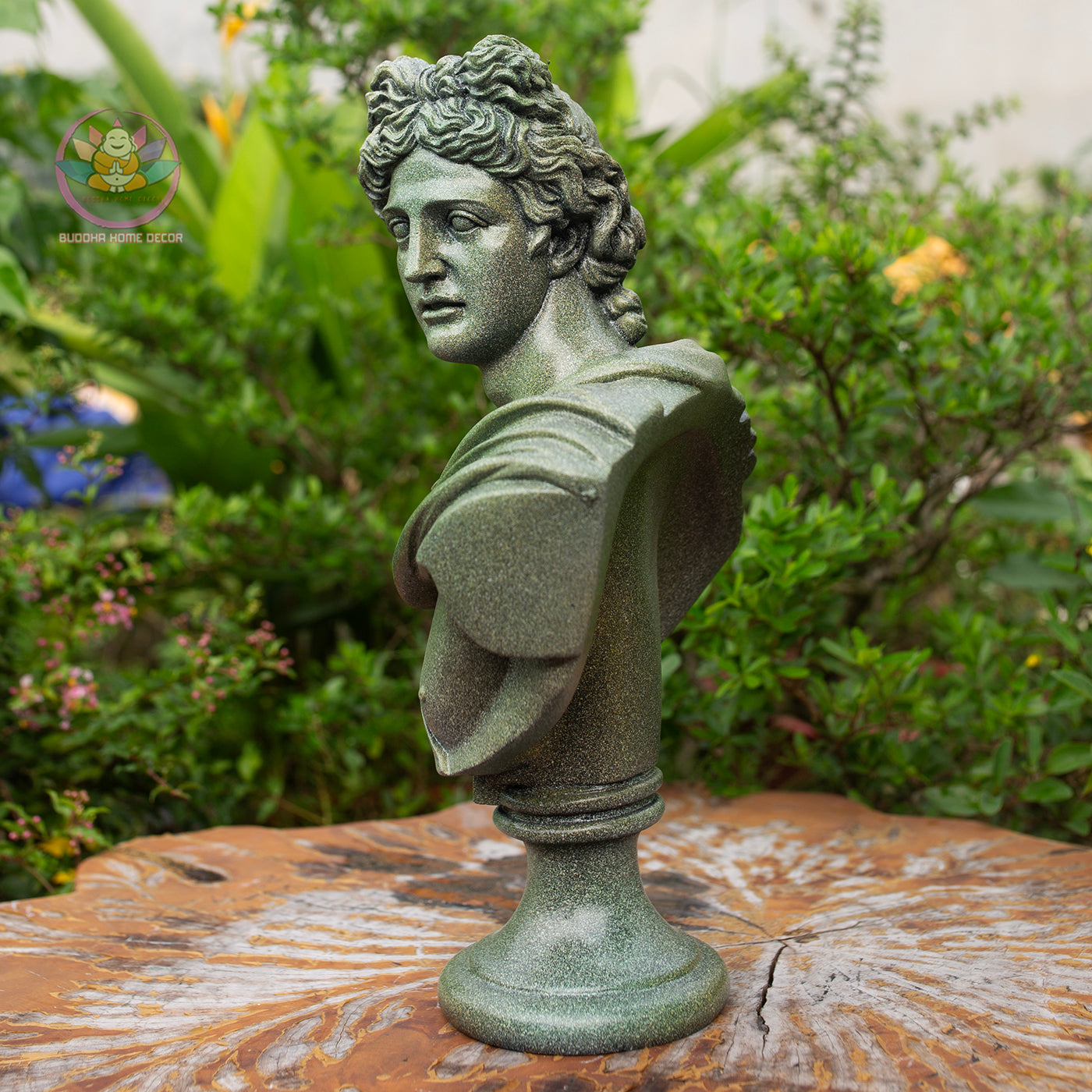 Green Stone Finish Apollo Bust Sculpture: Greek God Statue | Roman Bust
