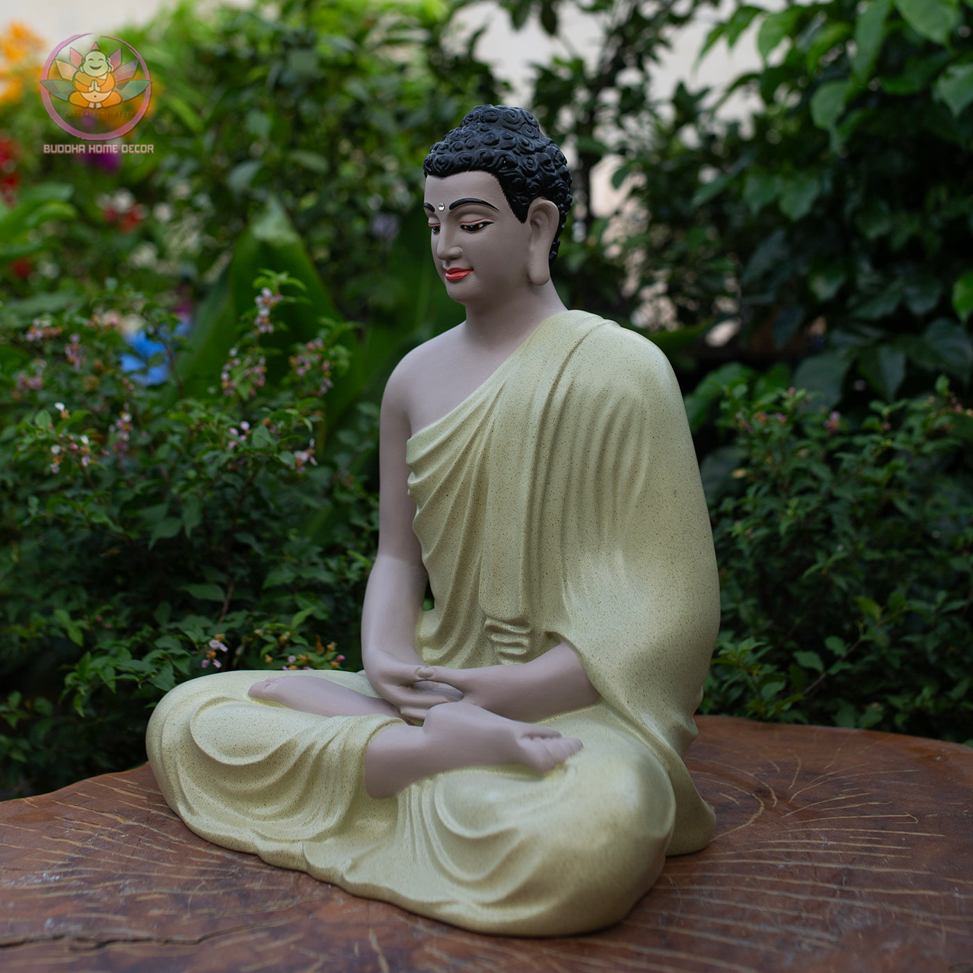 Shakyamuni Buddha Statue – 15" (38cm) Cream Yellow Finish | Meditation Pose | Handcrafted Resin Sculpture from Vietnam