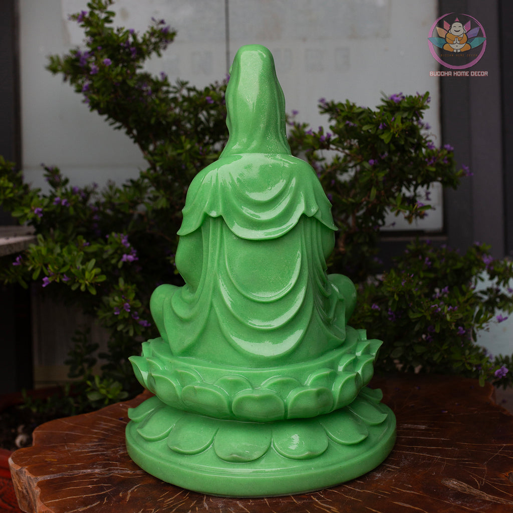 Jade Green Guanyin Statue – 17.7" Resin Kwan Yin Bodhisattva Figurine – Asian Spiritual Decor for Home Altar, Zen Space, or Meditation Gift