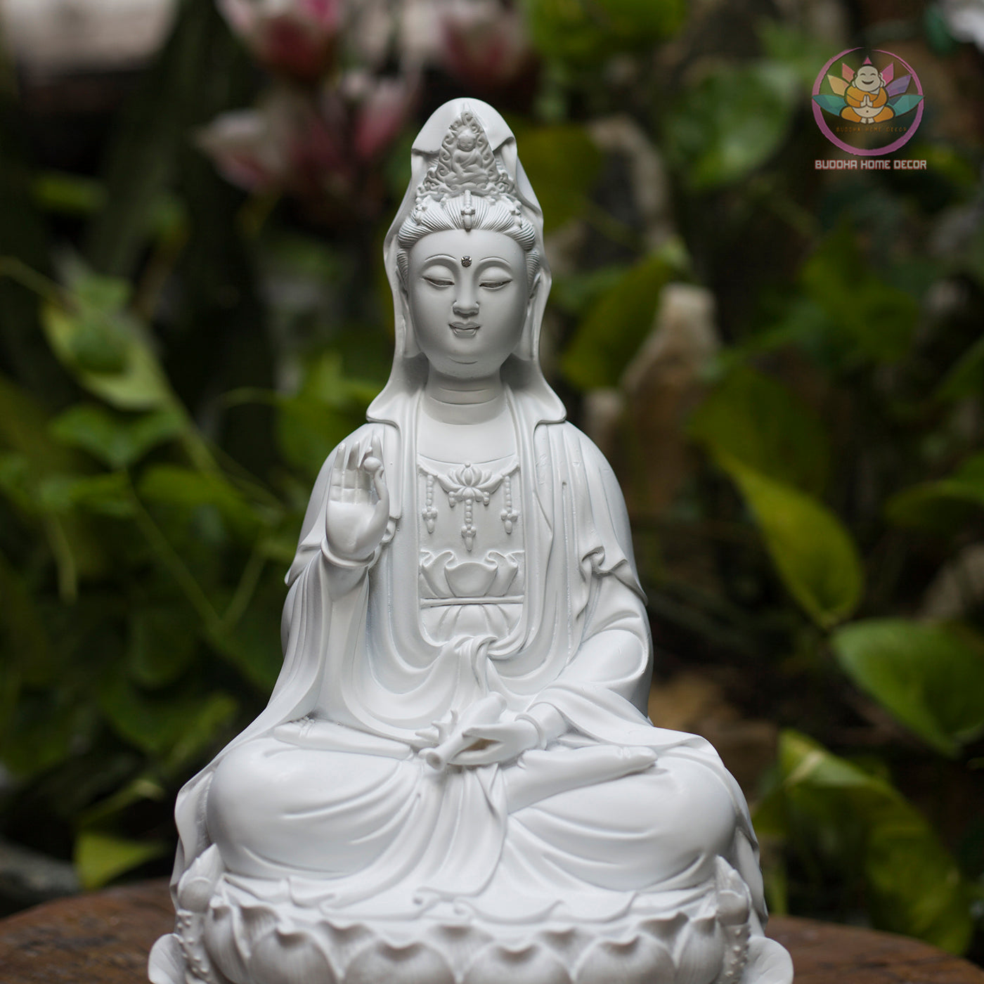 White Guanyin Statue 11.8” | Kuan Yin Goddess of Mercy Figurine | Resin Sculpture for Altar, Zen Home, Meditation, Spiritual Gift