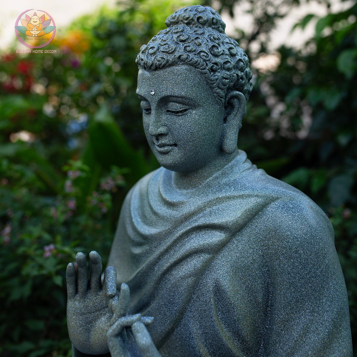 Granite-Style Buddha Statue – 19.7" (50cm) Vitarka Mudra | Shakyamuni Turning Dharma Wheel | Stone-Look Resin Sculpture | Vietnam Handmade
