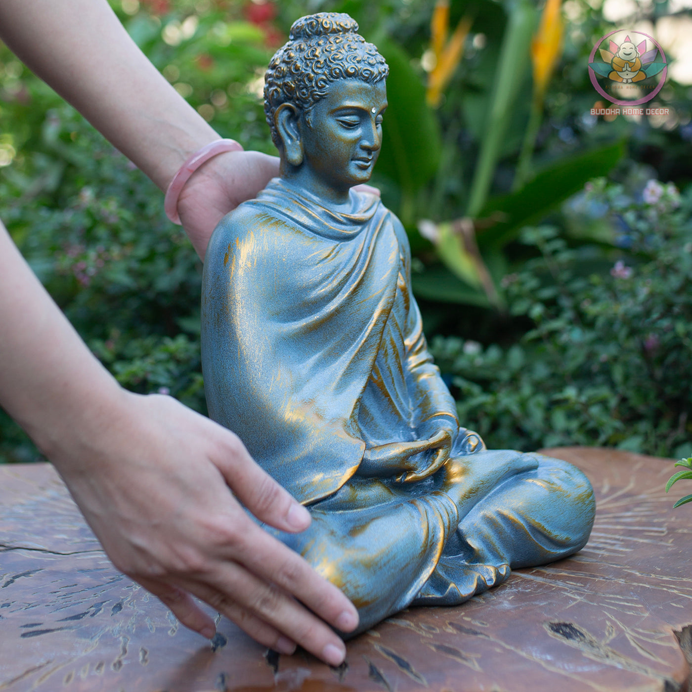 Large Blue Buddha Statue 13.8” | Meditating Buddha Figurine | Resin Sculpture for Altar, Zen Garden, Yoga Studio, Spiritual Gift