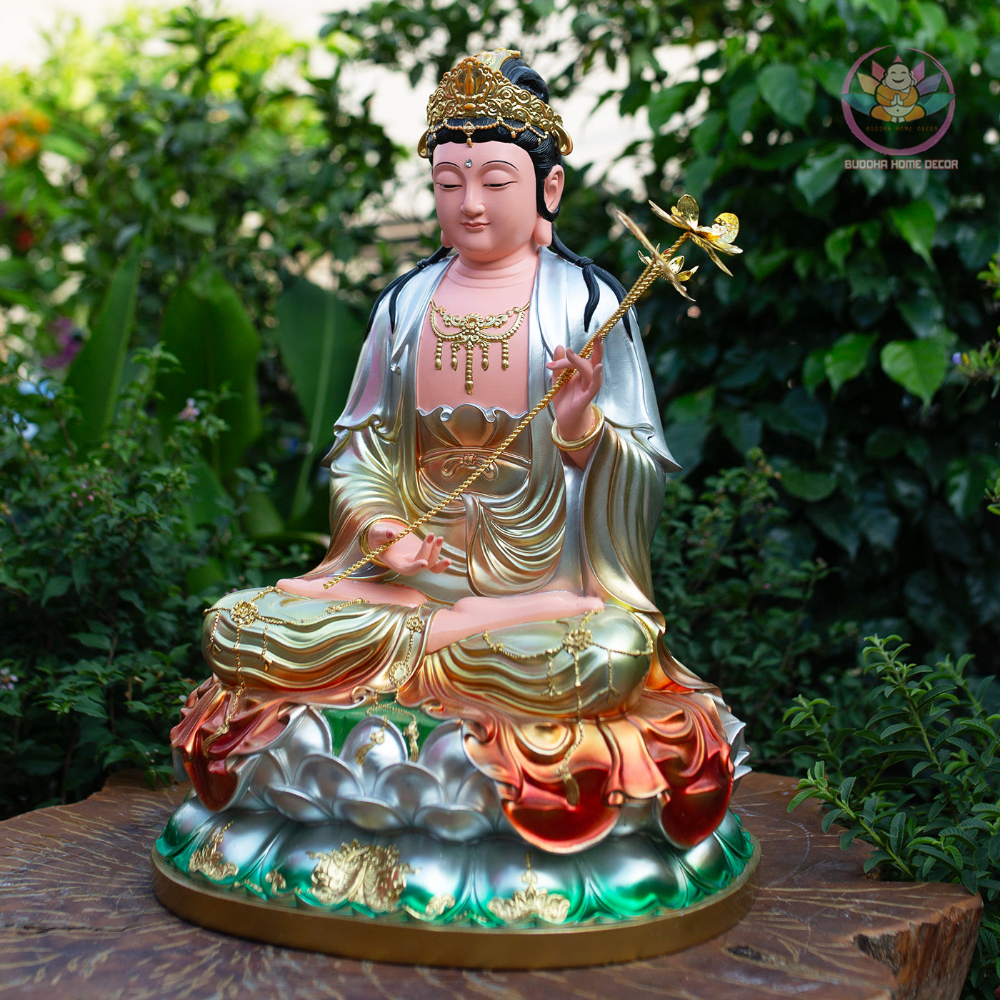 Multicolor Mahasthamaprapta Statue – 19.7" Resin Bodhisattva Figurine – Zen Home Altar, Meditation Space, Asian Spiritual Decor Gift