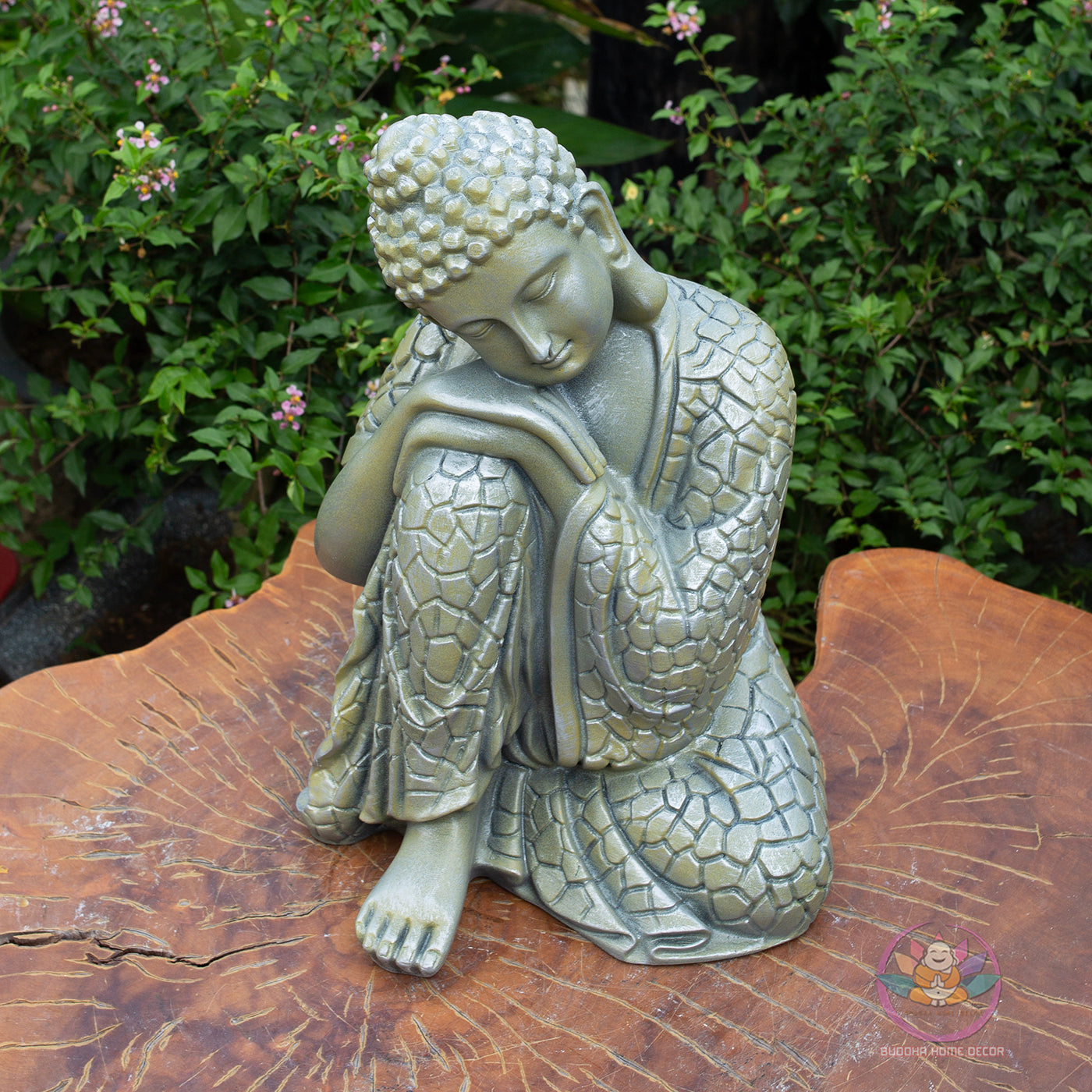Resting Buddha Statue – Silver Finish Resin Sculpture – Zen Meditation Decor, Mindfulness Gift, Buddhist Home Altar Ornament - 13.4 inches