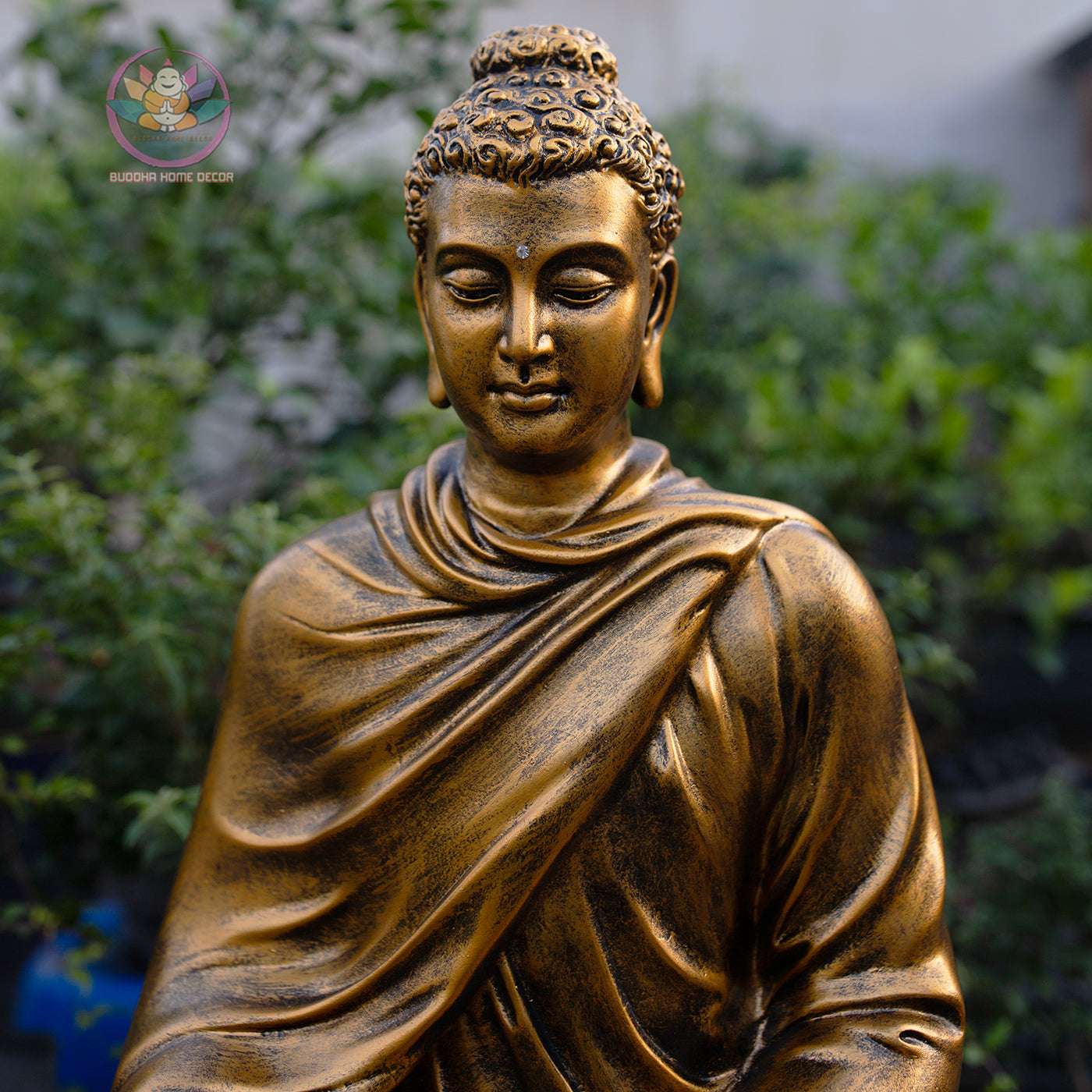 Shakyamuni Buddha Statue | Composite Resin and Stone Powder | Antique Gold Finish