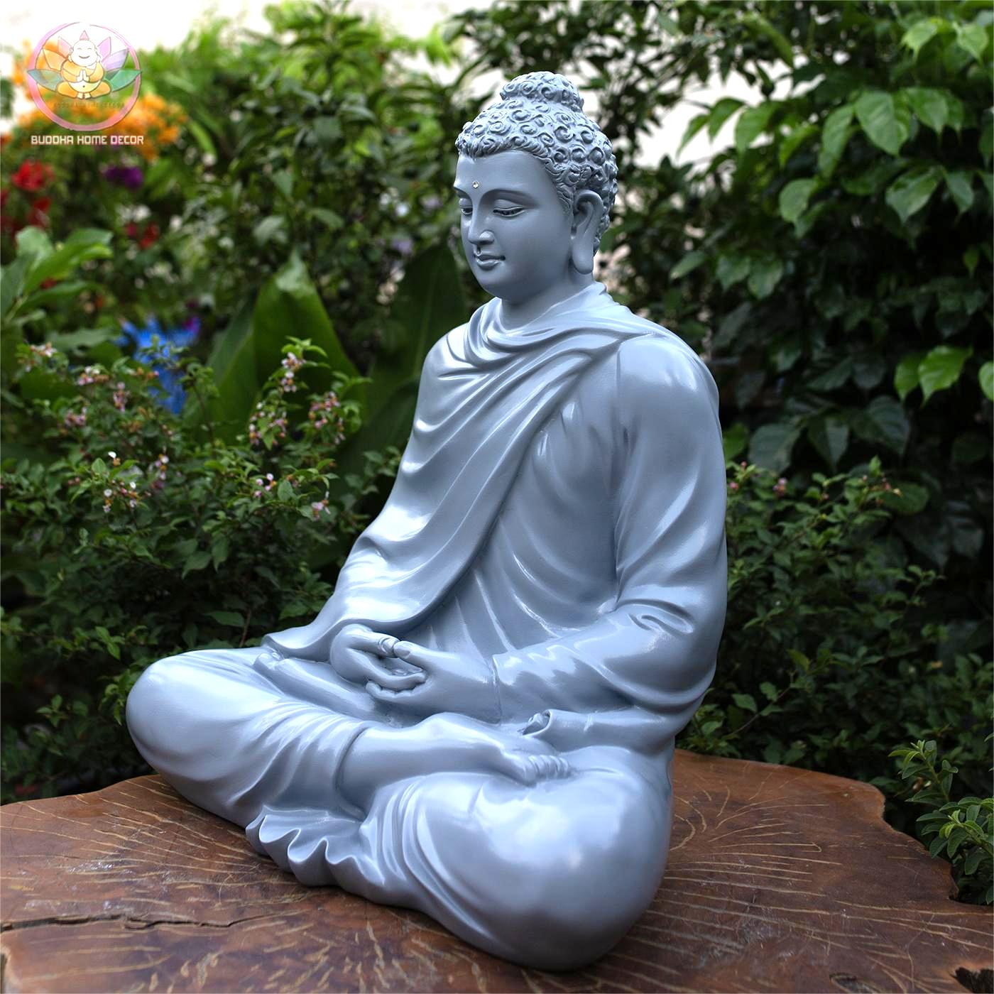 Blue Shakyamuni Buddha Statue – 19.7" (50cm) Meditation Pose | Gloss Resin Sculpture | Handcrafted Buddhist Decor from Vietnam