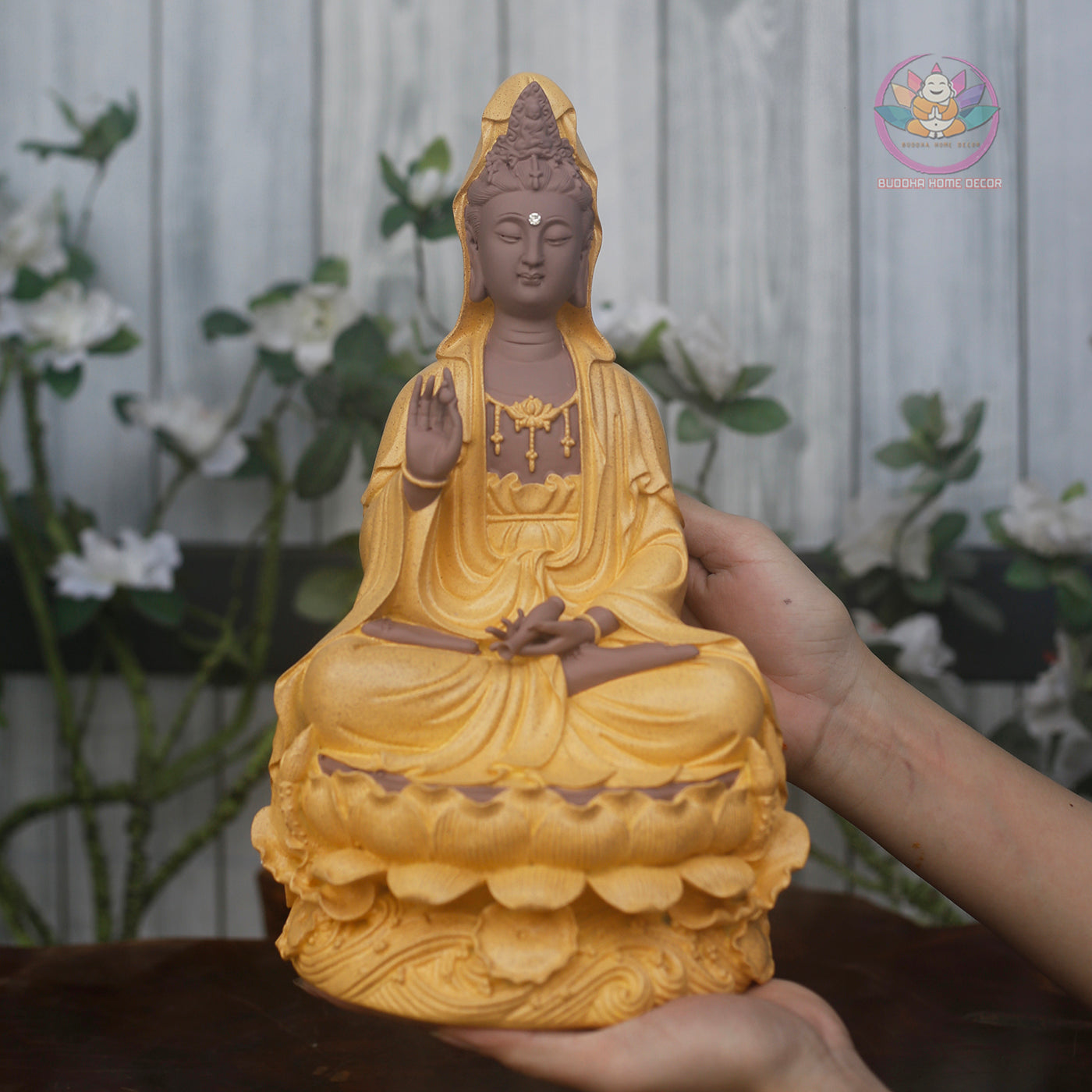 Matte Beige Guanyin Statue 11.8” | Kuan Yin Goddess of Mercy Figurine | Resin Sculpture for Altar, Zen Home, Meditation, Spiritual Gift