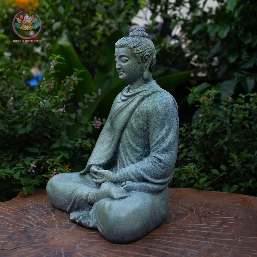 Granite-Style Buddha Statue – 13.8" (35cm) Meditation Pose | Stone-Look Resin Shakyamuni | Handcrafted Zen Decor from Vietnam