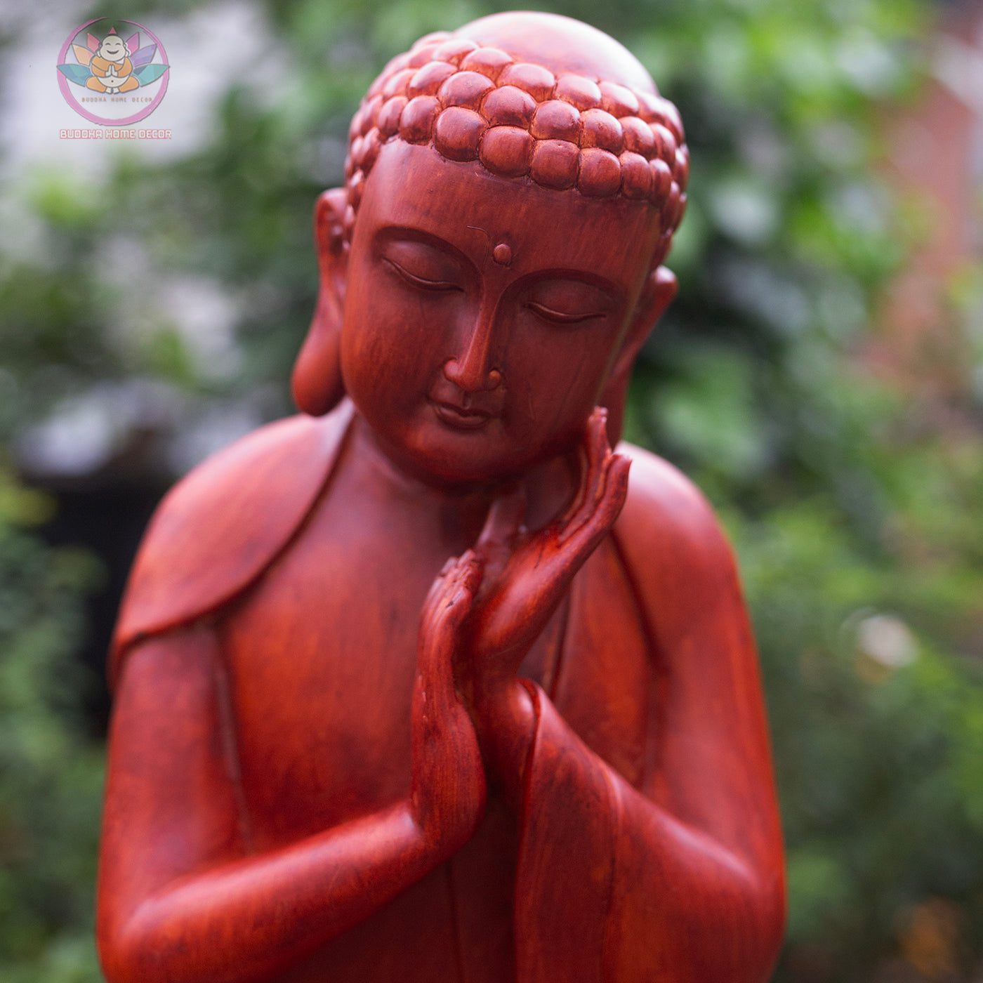Resting Buddha Statue 13.8" – Red Wood Finish Peaceful Meditating Buddha Sculpture