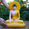 Medicine Buddha Statue – Yellow Quartz Resin Sculpture – Healing Buddha, Zen Meditation Decor, Buddhist Altar Ornament, Spiritual Gift