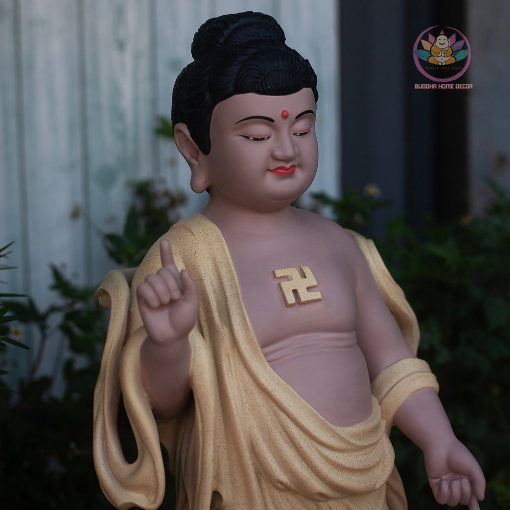 Baby Buddha Statue 27.5" – Resin Prince Siddhartha Birth of Buddha Sculpture, Phật Đản Sanh Figurine, Vesak Altar Zen Home Decor