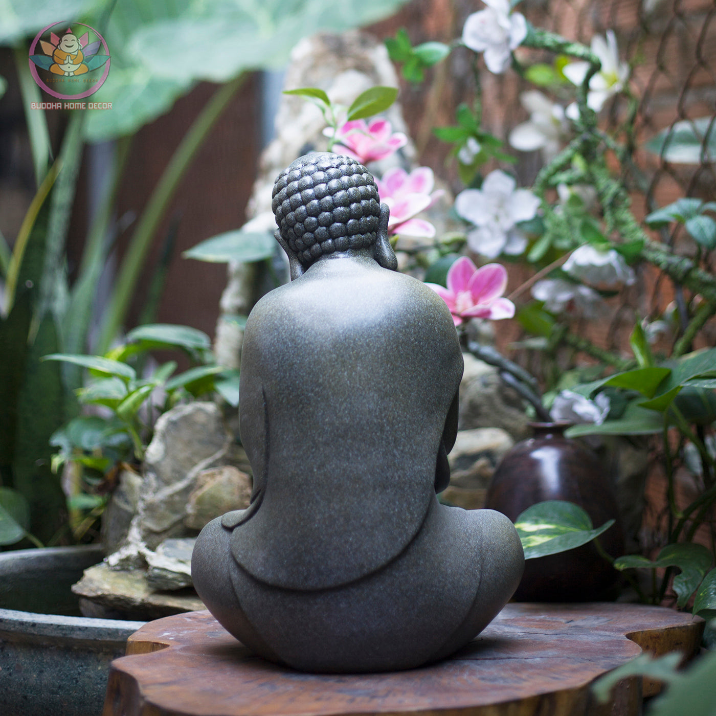 Modern Minimalist Peaceful Buddha - Zen Buddha Statue – 13.8" (35cm) | Stone-Effect Resin | Handmade Spiritual Decor from Vietnam