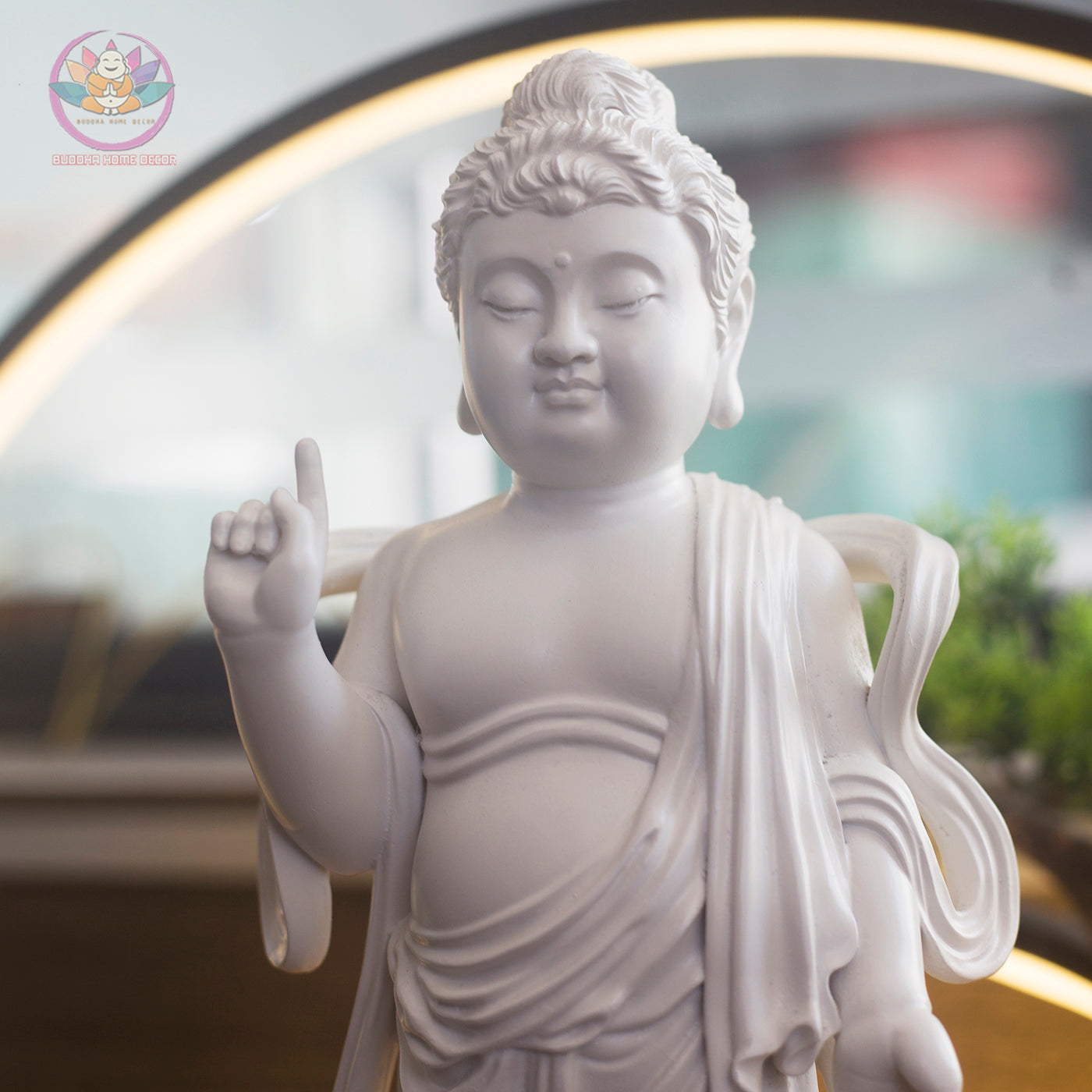 Baby Buddha Birth Statue – 15.7" Standing on Lotus | Resin Shakyamuni Nativity Sculpture | Vietnamese Buddhist Art