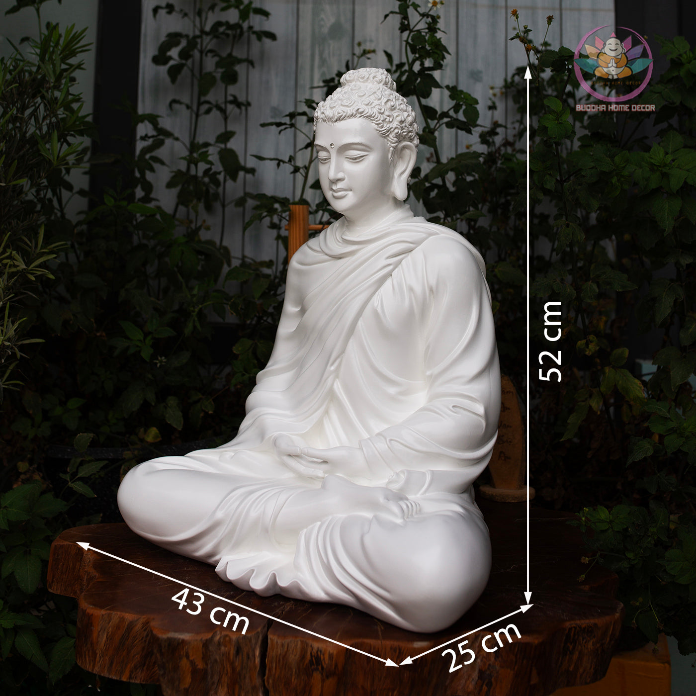 Silver Stone Buddha Statue – 20.5" (52cm) Shakyamuni in Meditation | Metallic Matte Finish | Handcrafted Resin Sculpture from Vietnam