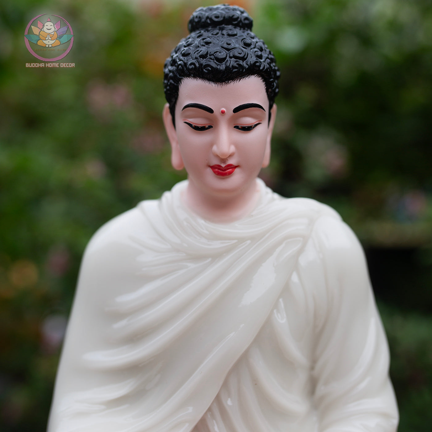 Shakyamuni Buddha Statue 11.8" – Glossy White Resin Meditation Figurine, Seated Buddhist Sculpture for Zen Home Altar, Yoga Studio Decor