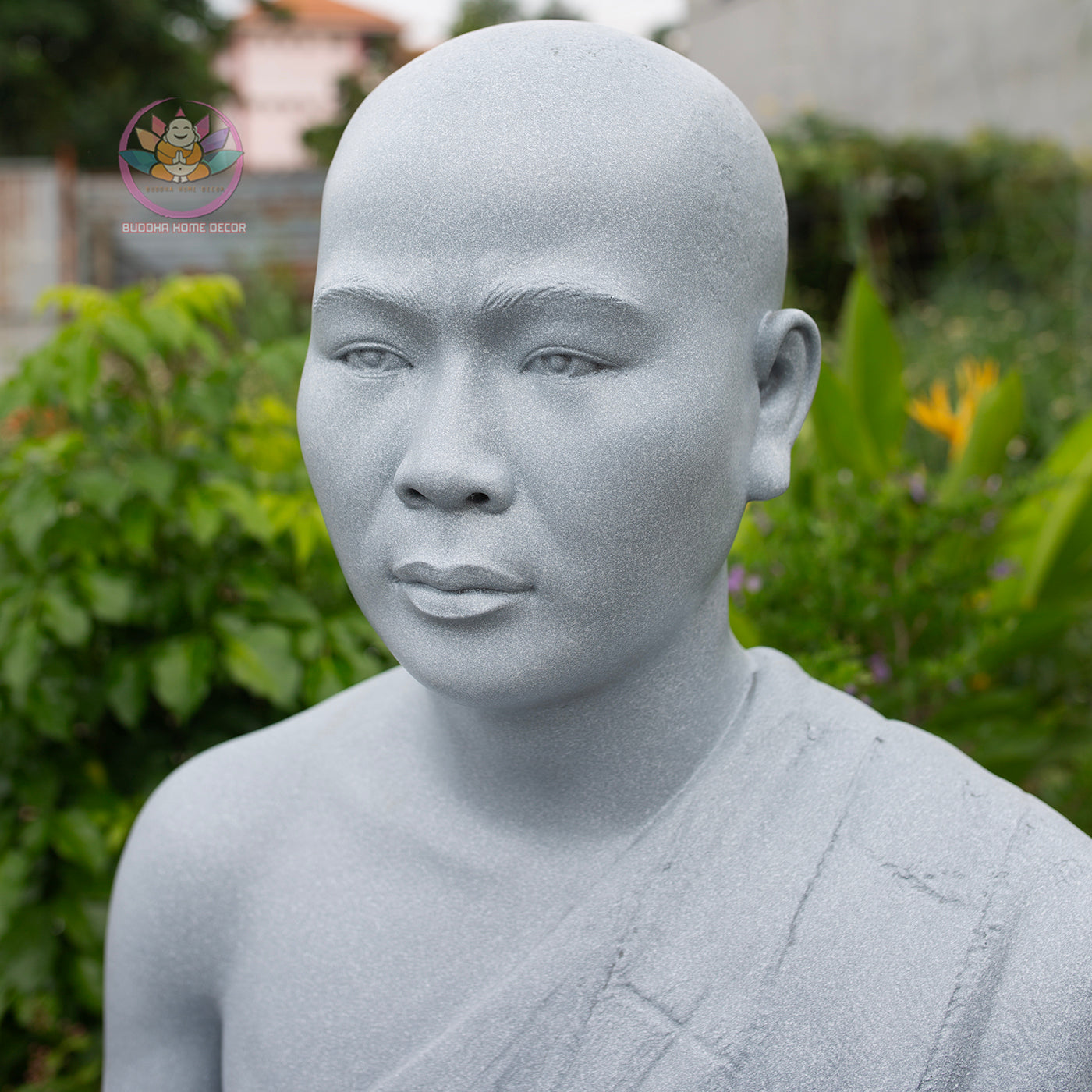 Thich Minh Quang Monk Statue 36" | Composite Resin and Stone Powder | Grey Stone Finish | Seated Meditation Monk Sculpture