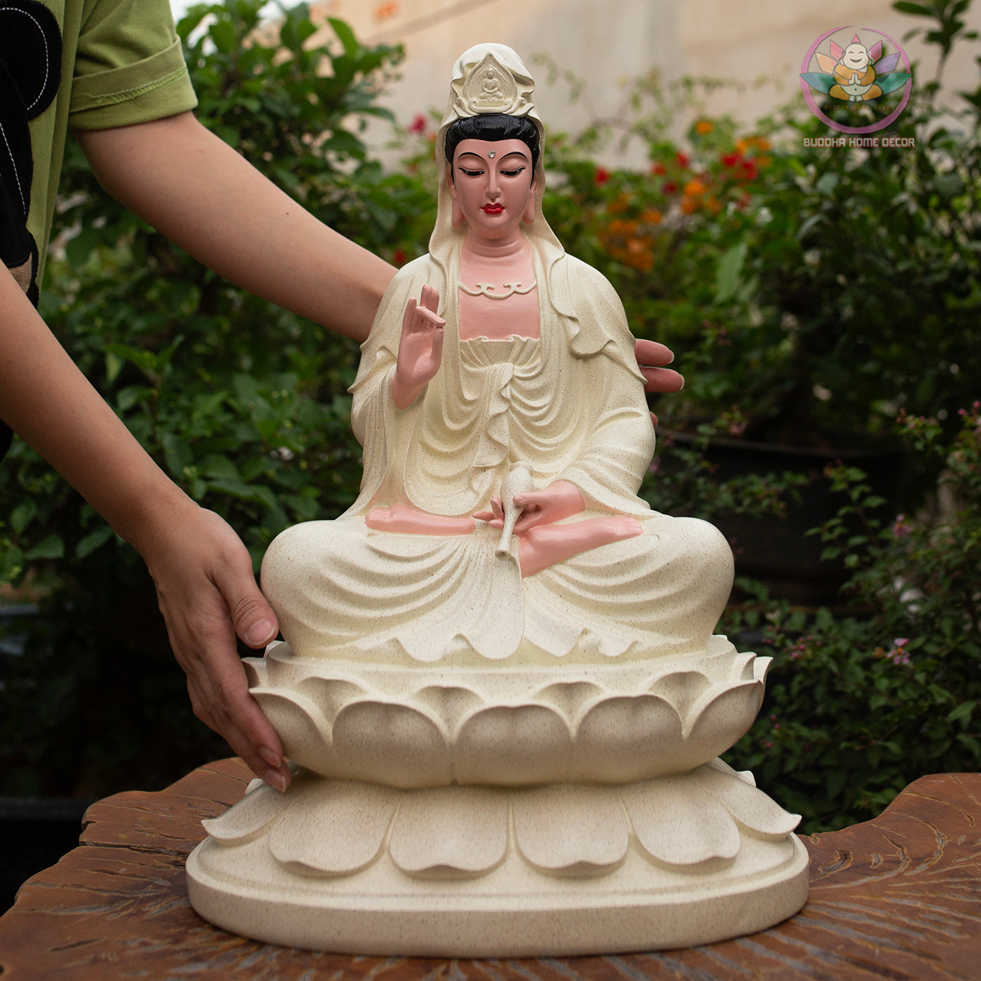 Guanyin Bodhisattva Statue 17.7" – Kwan Yin Seated on Lotus Pedestal, Goddess of Mercy Sculpture