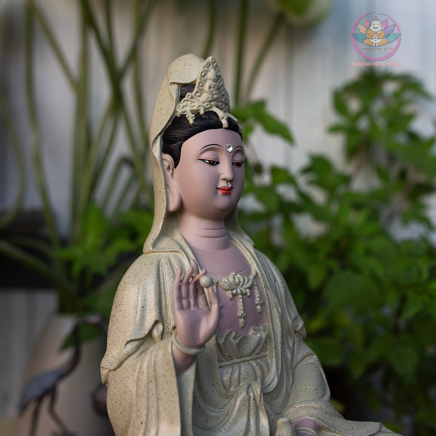 Matte Beige Guanyin Statue 11.8” | Kuan Yin Goddess of Mercy Figurine | Resin Sculpture for Altar, Zen Home, Meditation, Spiritual Gift