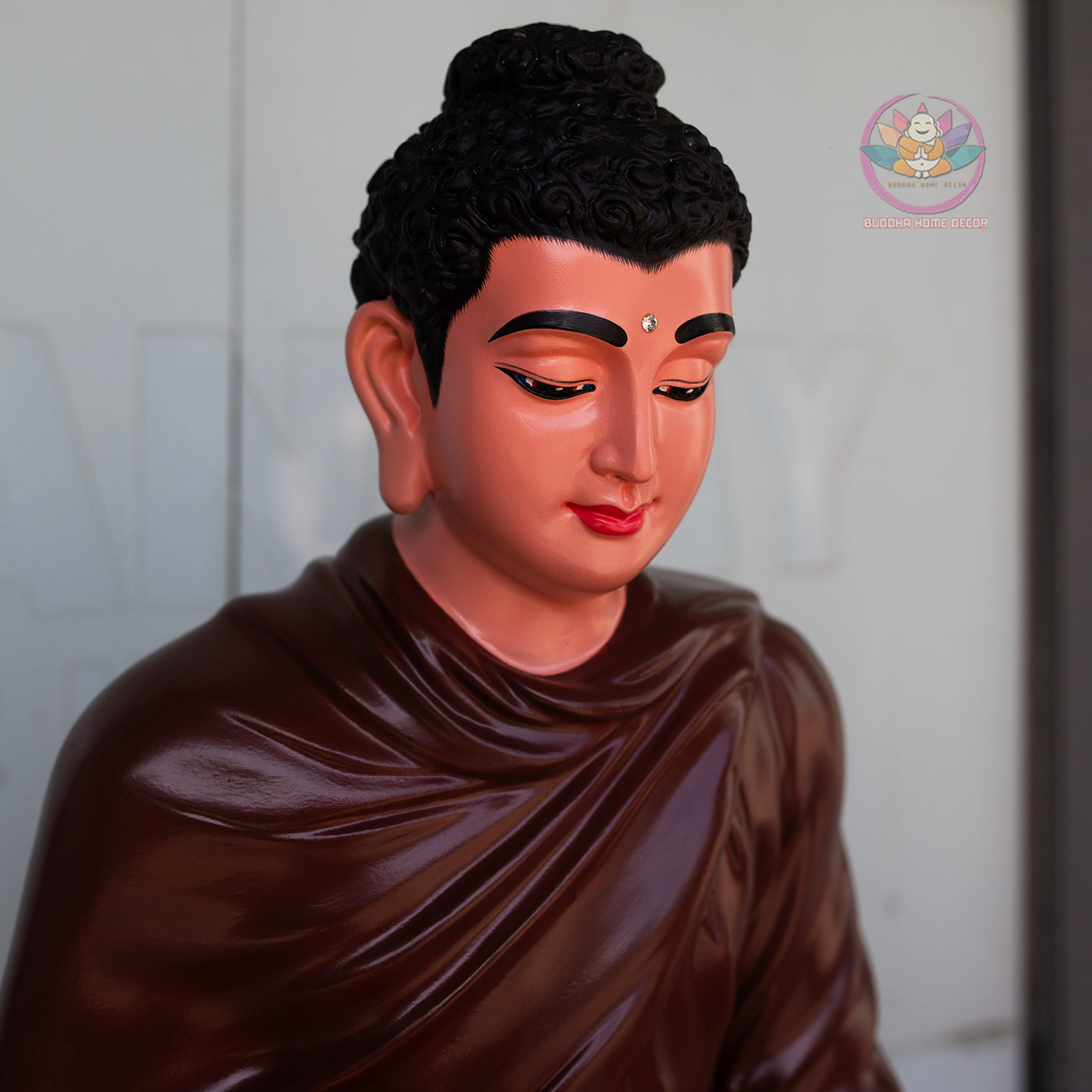 Shakyamuni Buddha Statue 23.6" Seated on Pedestial Glossy Ceramic Brown Finish