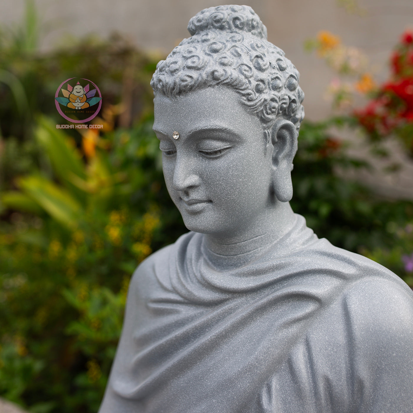 Shakyamuni Buddha Statue 23.6" | Composite Resin and Stone Powder | Gray Stone Finish