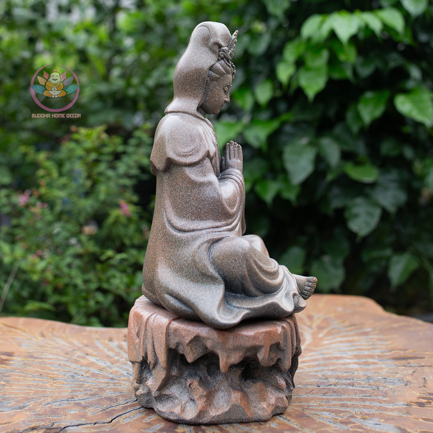 Guanyin Bodhisattva Statue 13" – Antique Stone Finish Kwan Yin with Praying Hands