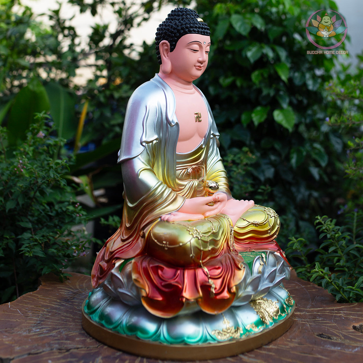 Multicolor Buddha Statue – 19.7" Resin Amitabha Buddha Figurine – Zen Home Altar, Meditation Room, Asian Spiritual Decor Gift
